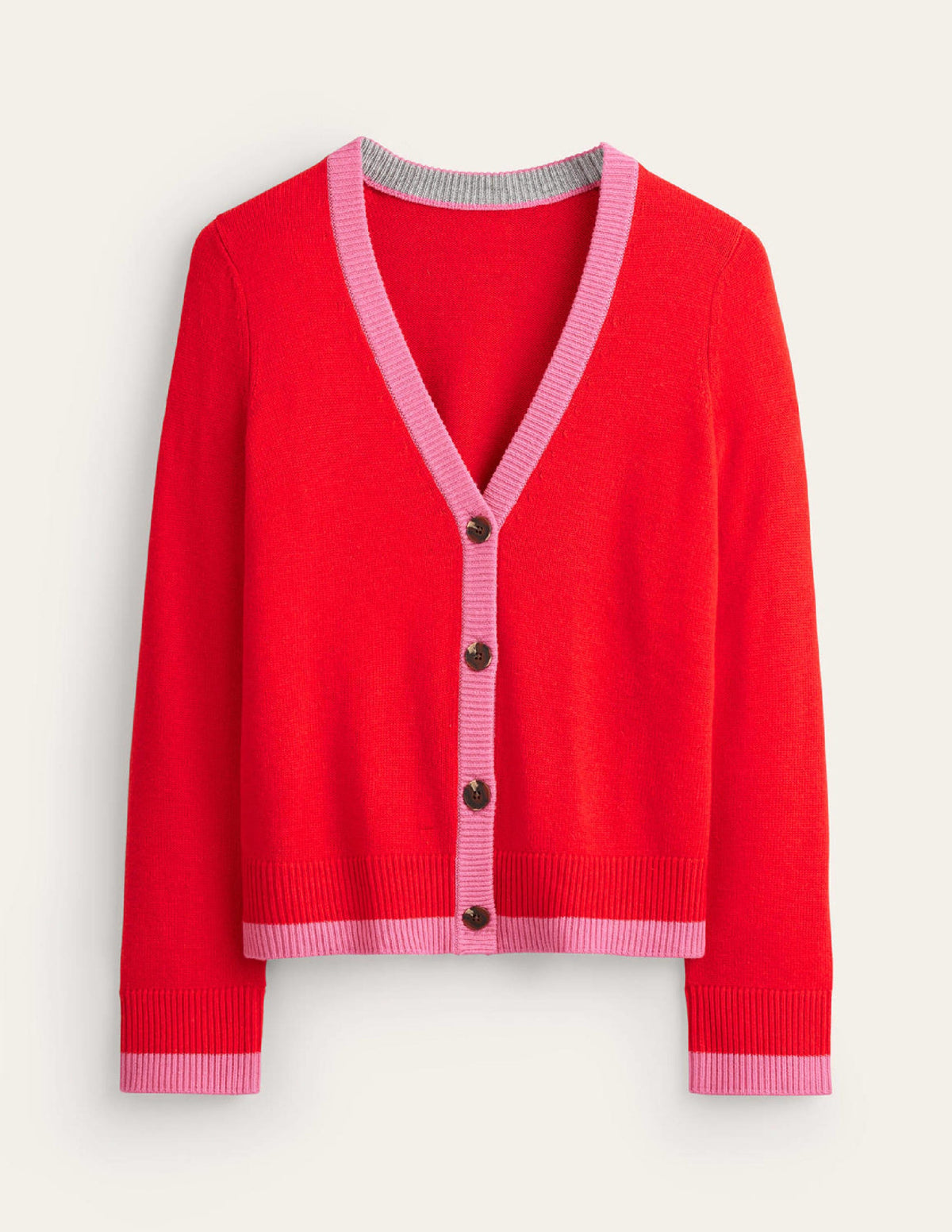 Alma Contrast Trim Cardigan-Post Box Red, Party Pink - Image 6