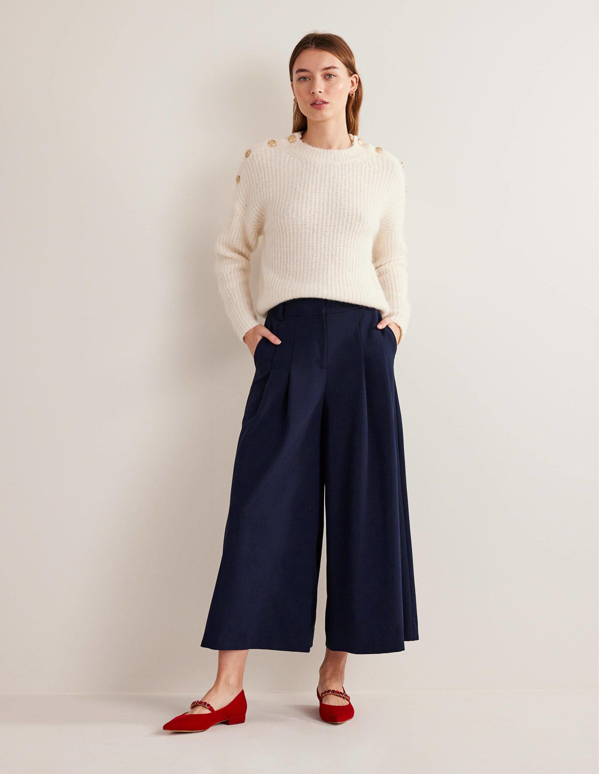 Wide Leg Fluid Culottes-Navy - Image 1