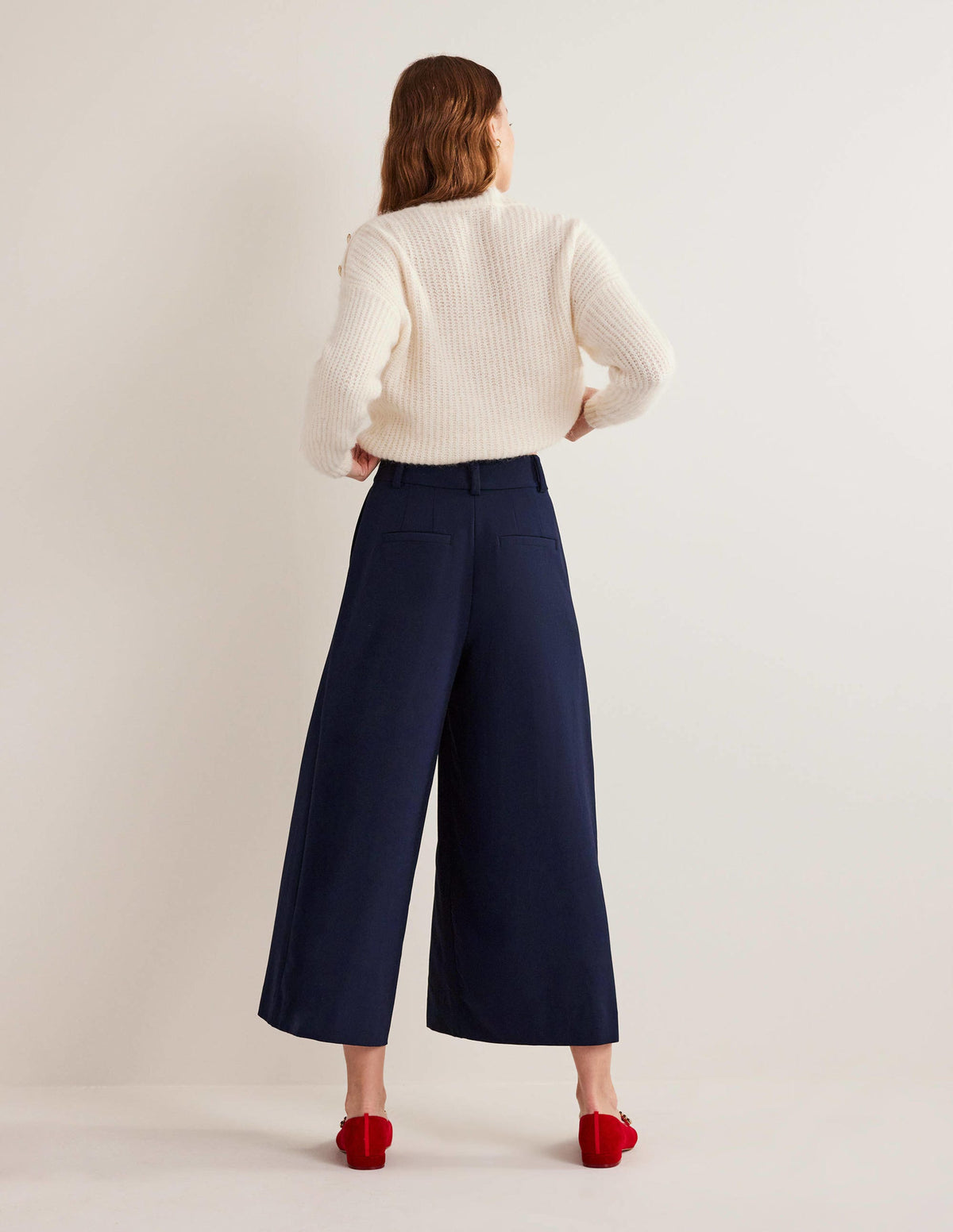 Wide Leg Fluid Culottes-Navy - Image 3