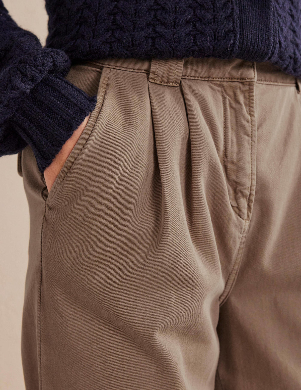 Washed Cotton Casual Trousers-Doe - Image 4