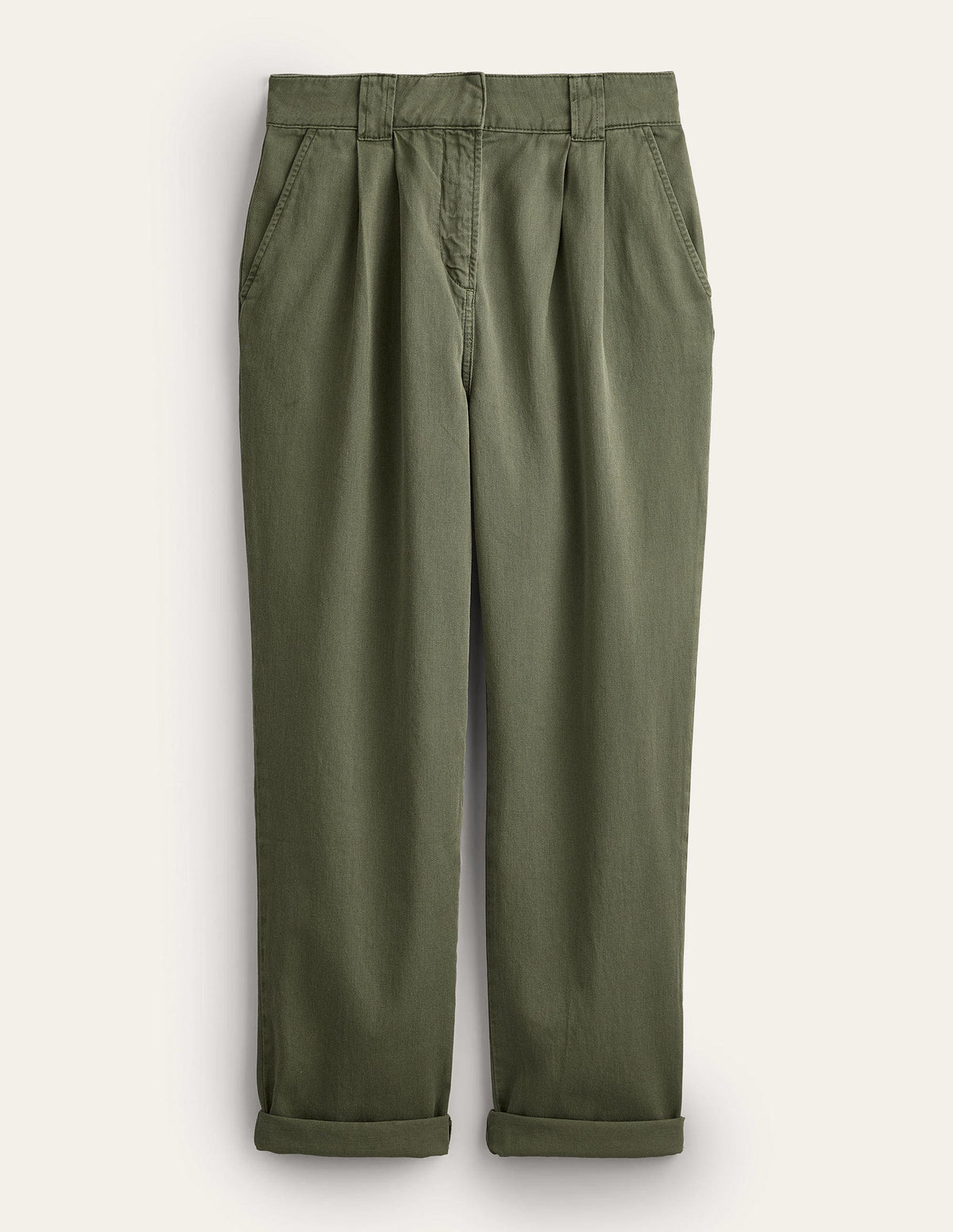 Washed Cotton Casual Trousers-Kale-6
