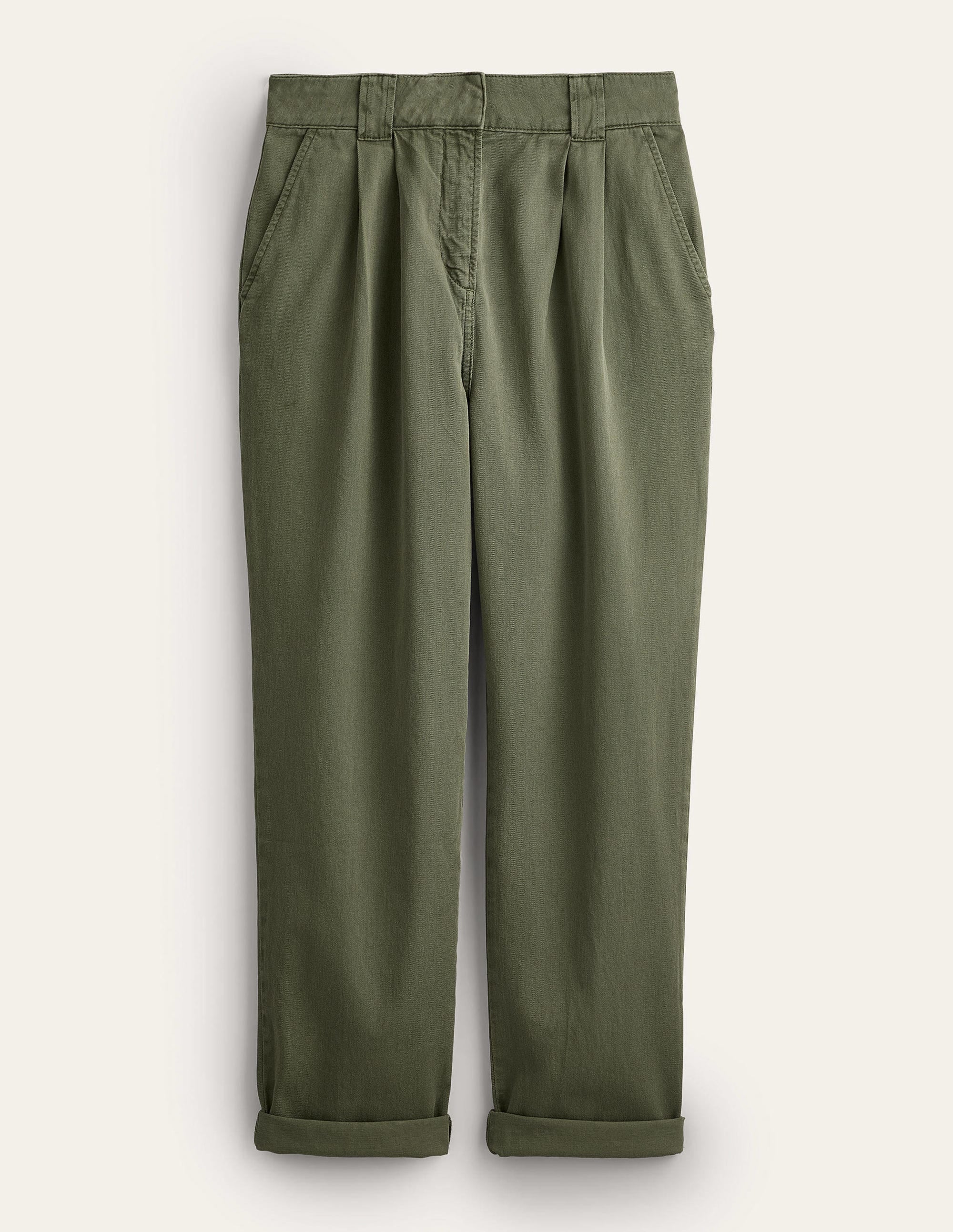Washed Cotton Casual Trousers-Kale - Image 6