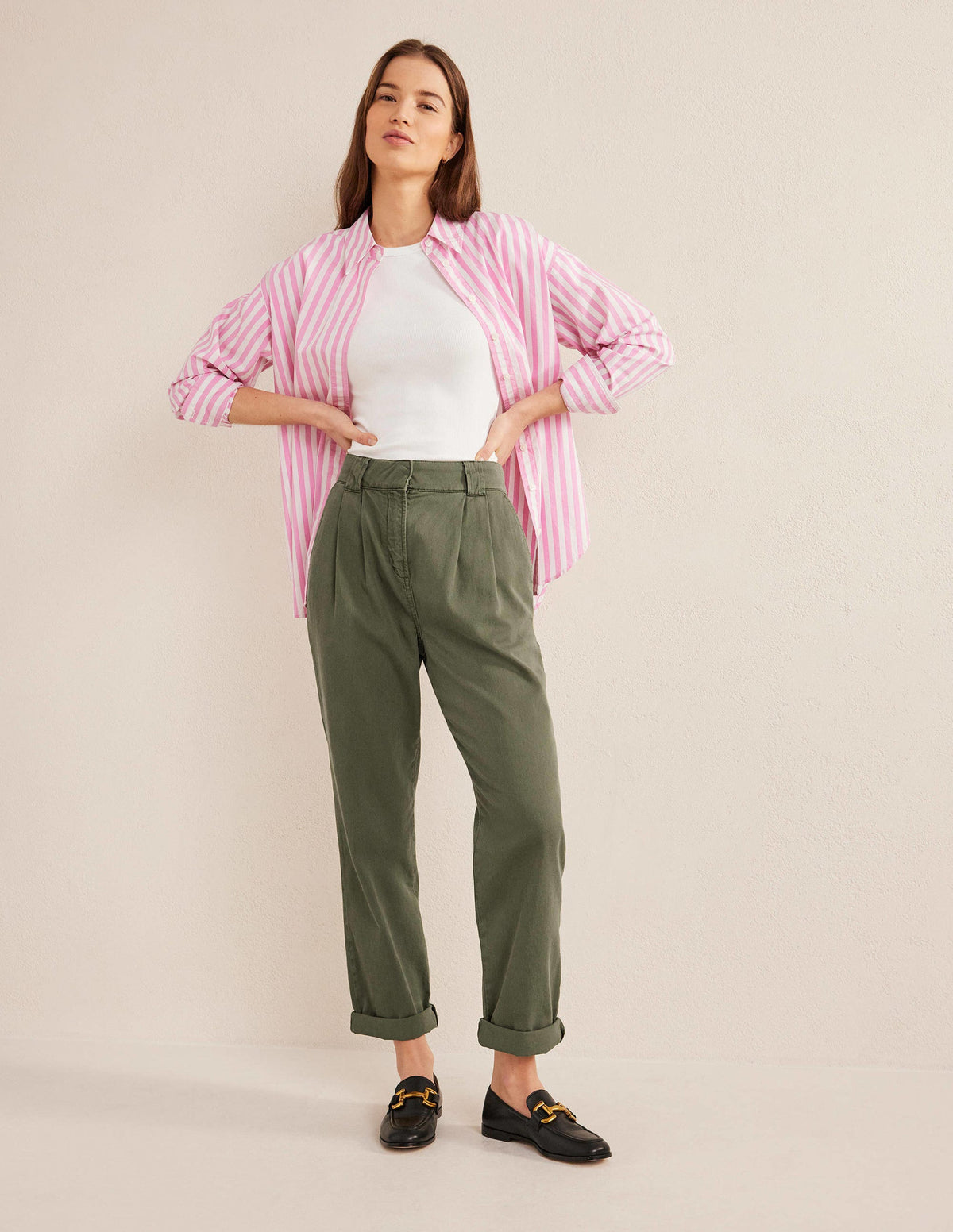 Washed Cotton Casual Trousers-Kale-1