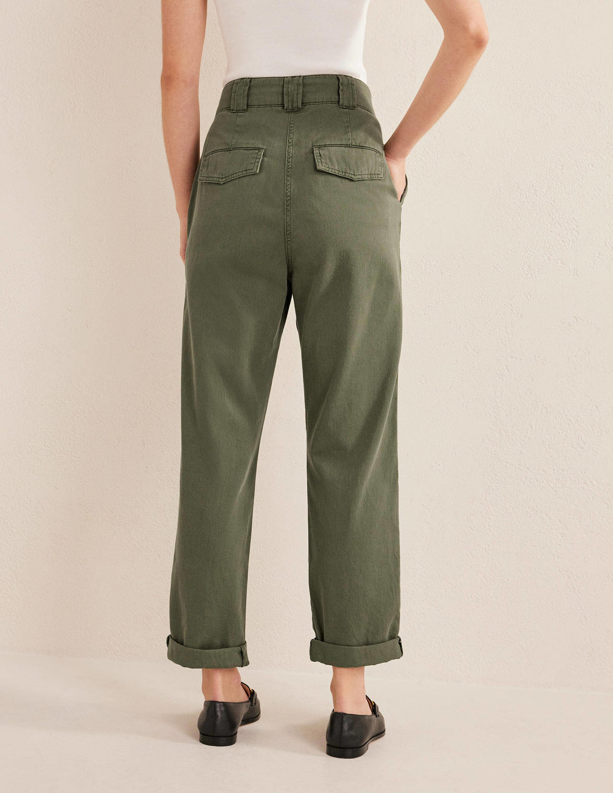 Washed Cotton Casual Trousers-Kale-3