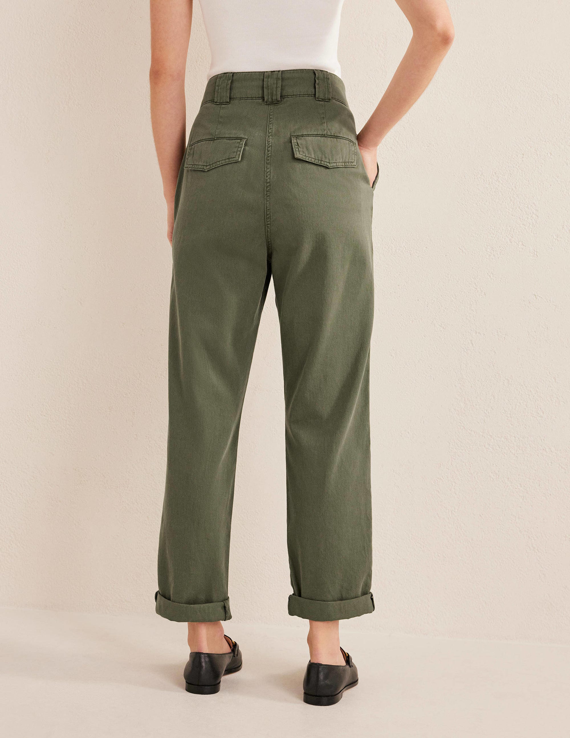 Washed Cotton Casual Trousers-Kale - Image 3