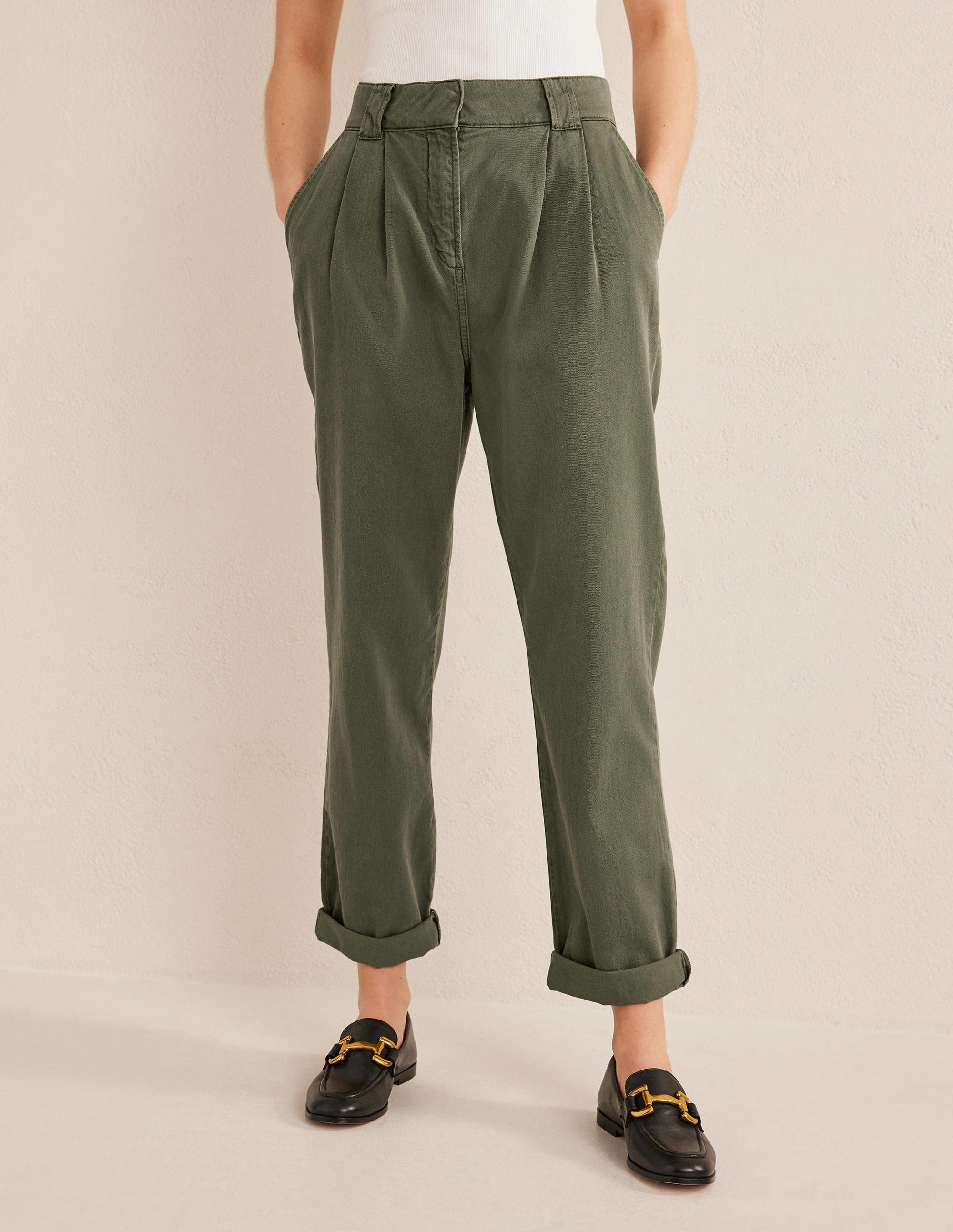 Washed Cotton Casual Trousers-Kale - Image 4