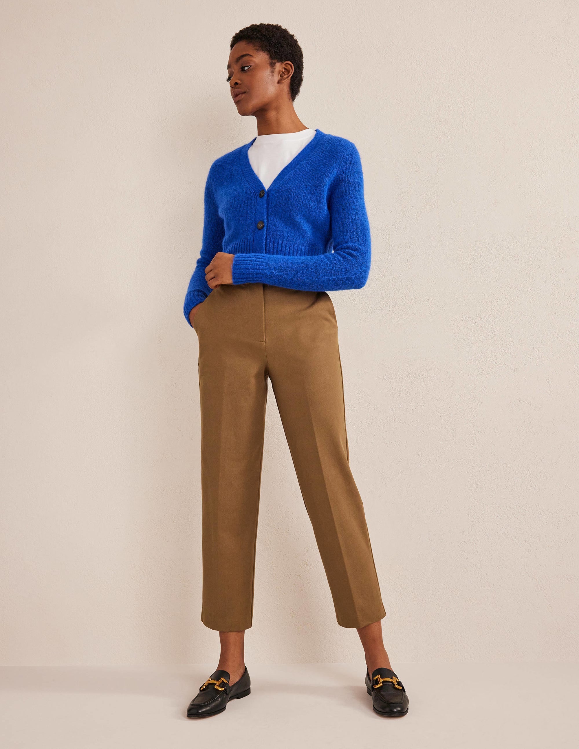 Bi-Stretch Tapered Trousers-Caramel Cream - Image 1