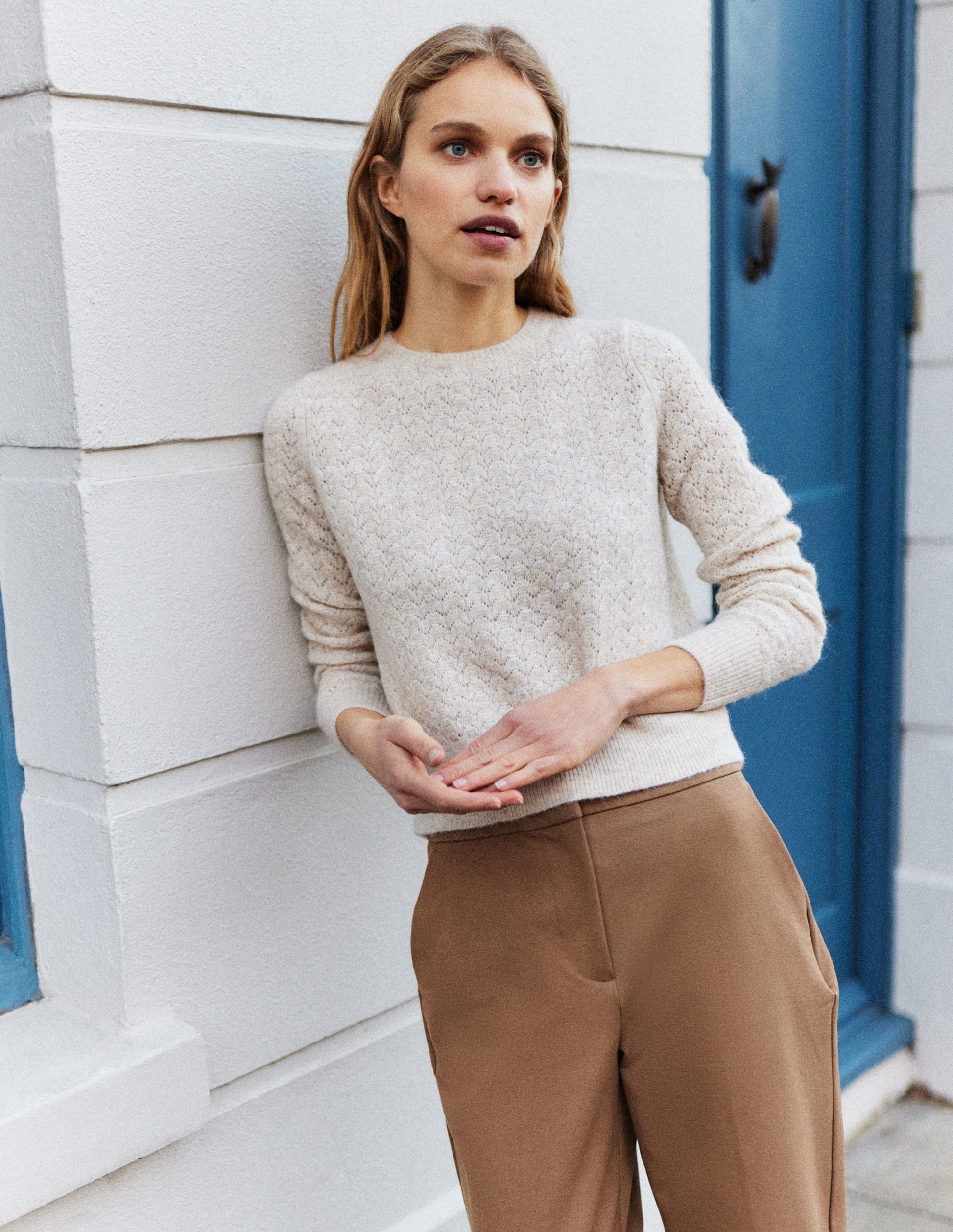 Bi-Stretch Tapered Trousers-Caramel Cream-6