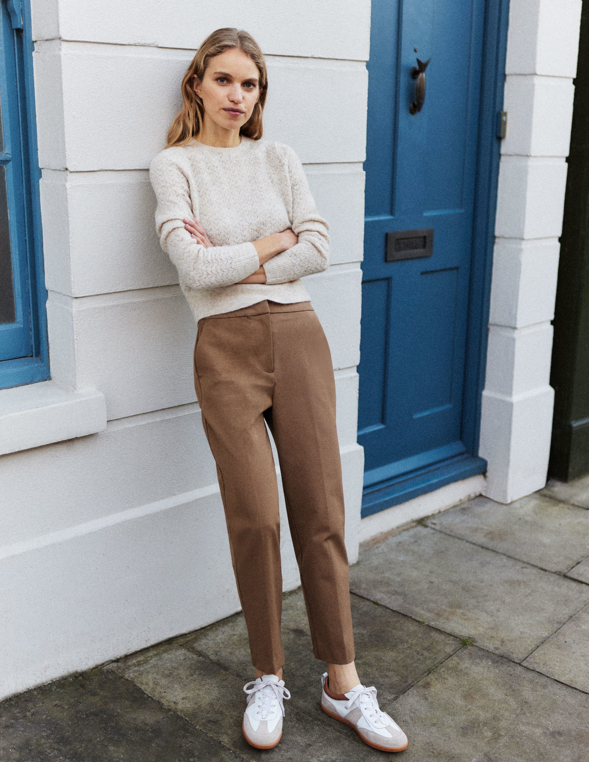 Bi-Stretch Tapered Trousers-Caramel Cream - Image 9