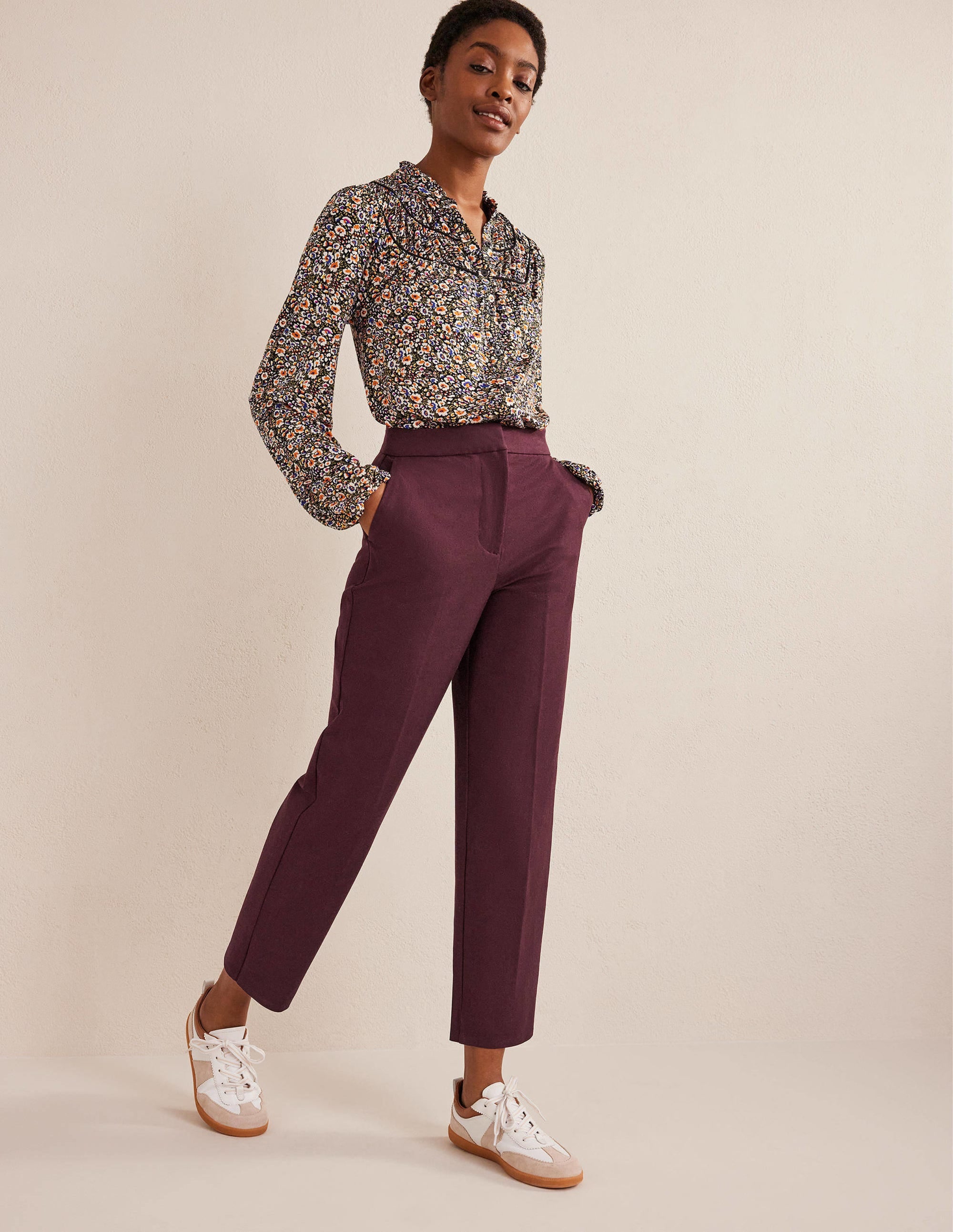 Bi-Stretch Tapered Trousers-Marroon - Image 1
