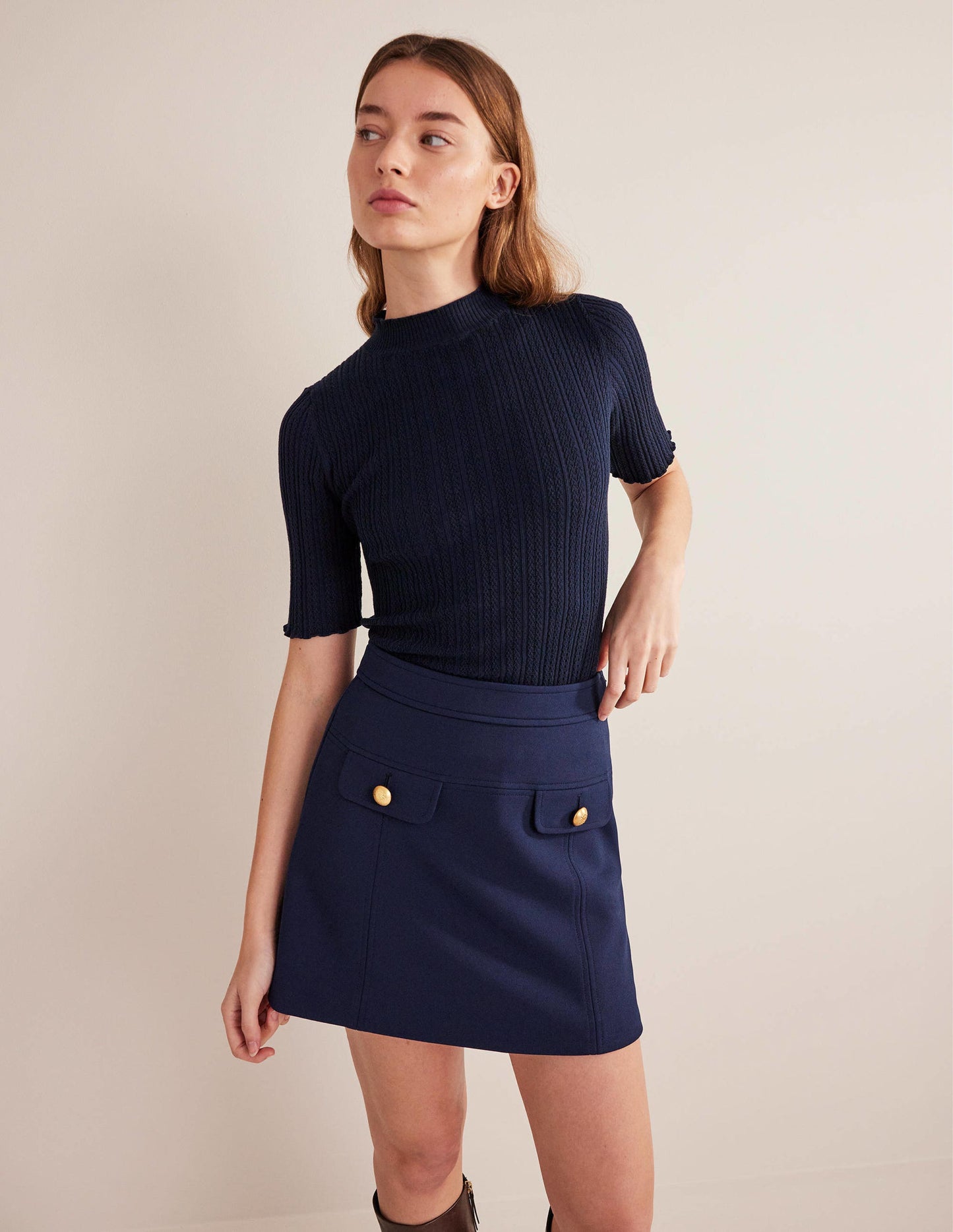 Tailored A-line Mini Skirt-Navy