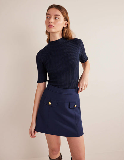 Tailored A-line Mini Skirt-Navy-1