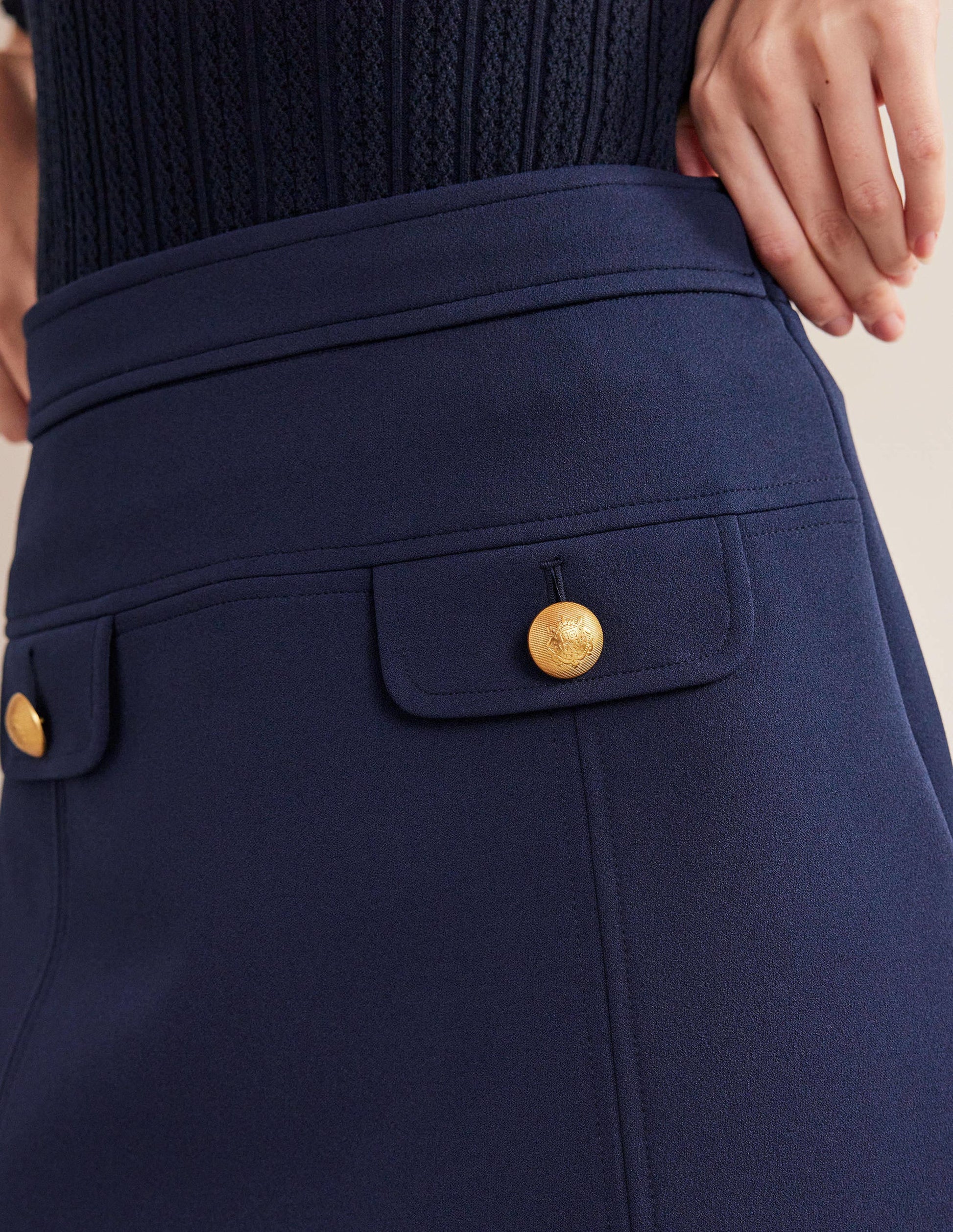 Tailored A-line Mini Skirt-Navy-2