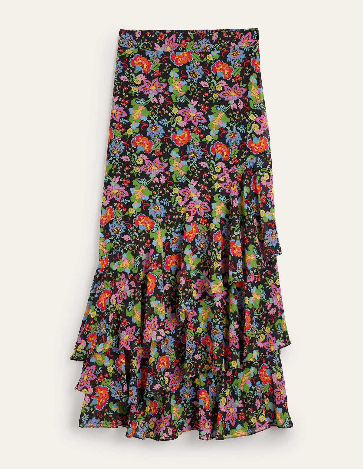 Multi Ruffle Maxi Skirt-Black, Carnation Garden-5