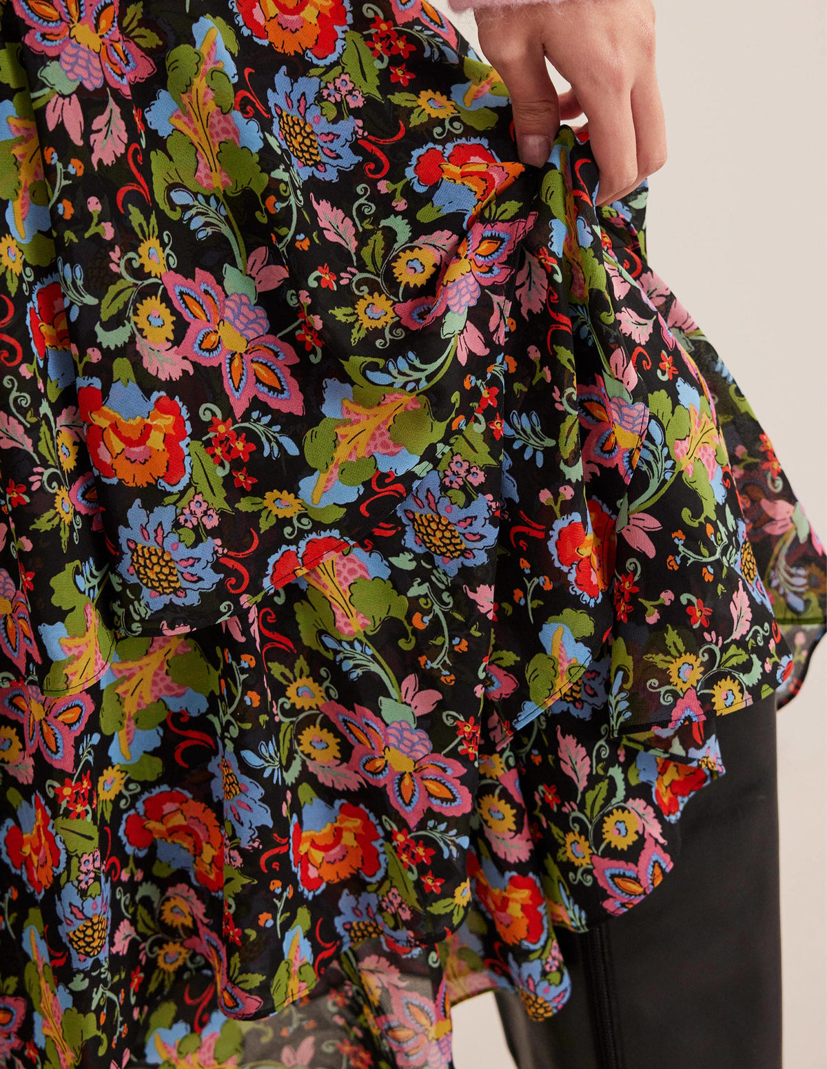 Multi Ruffle Maxi Skirt-Black, Carnation Garden - Image 2