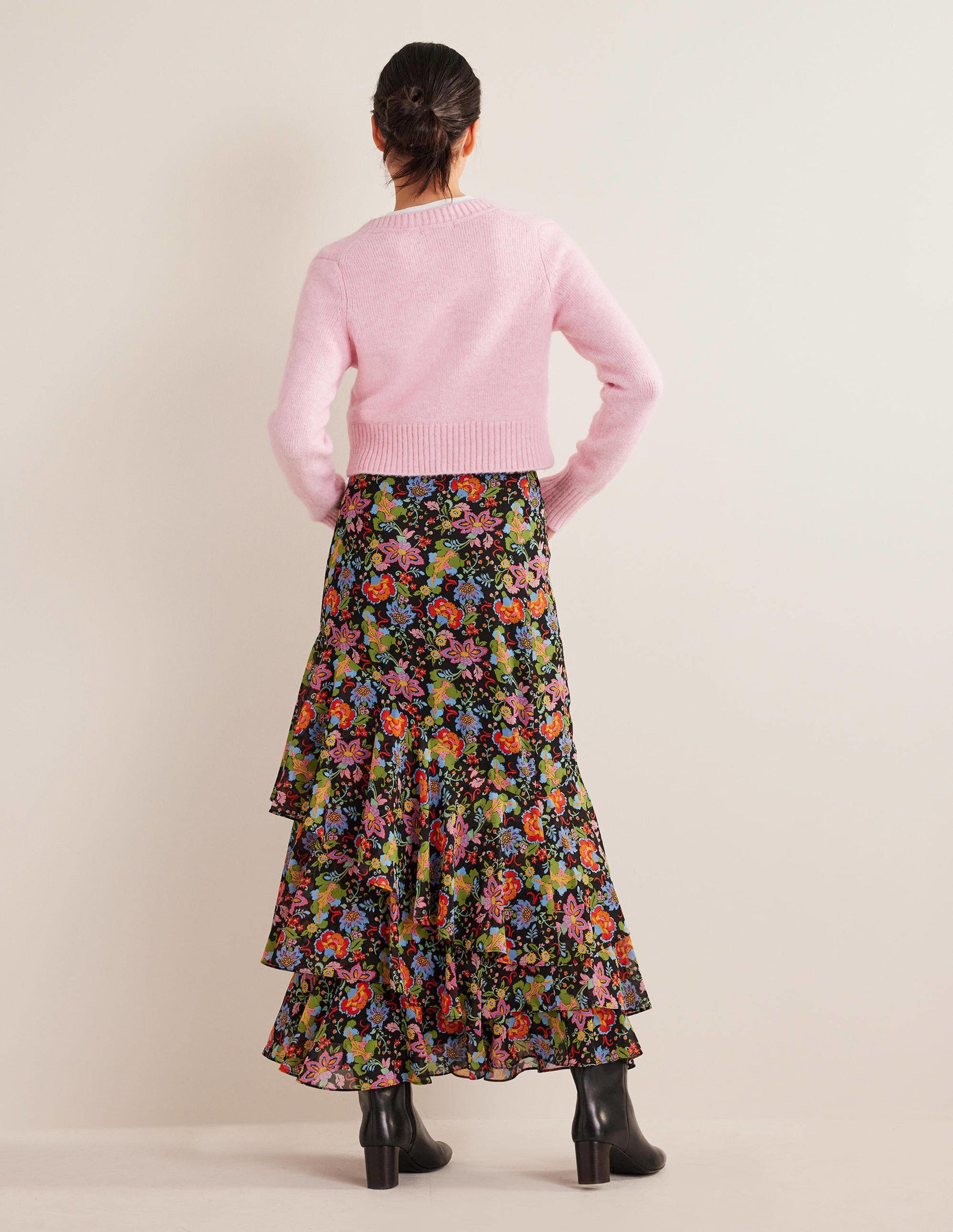 Multi Ruffle Maxi Skirt-Black, Carnation Garden-3