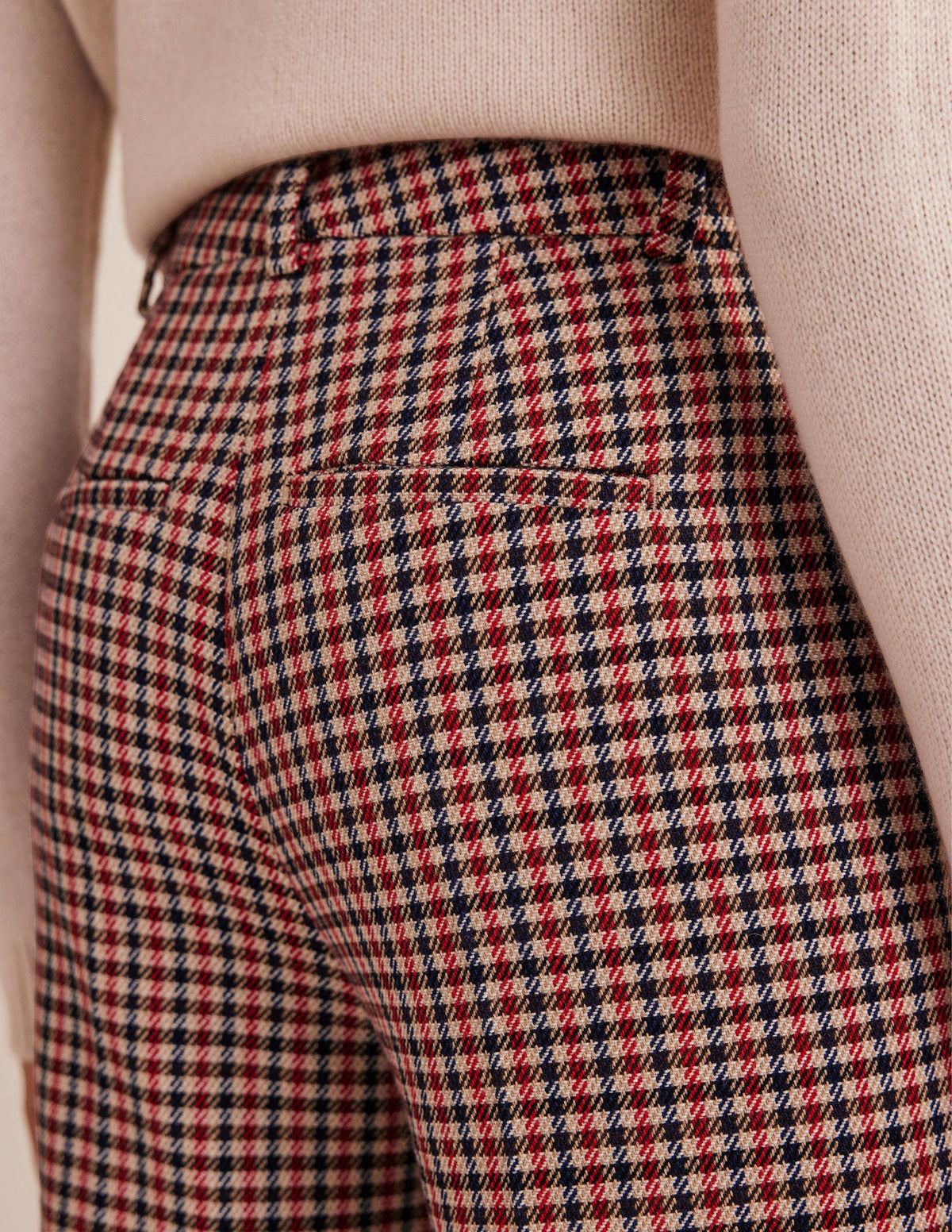 Wide Leg Flared Check Trousers-Check - Image 2