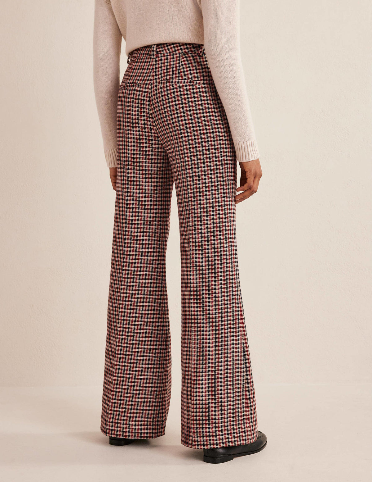 Wide Leg Flared Check Trousers-Check - Image 3