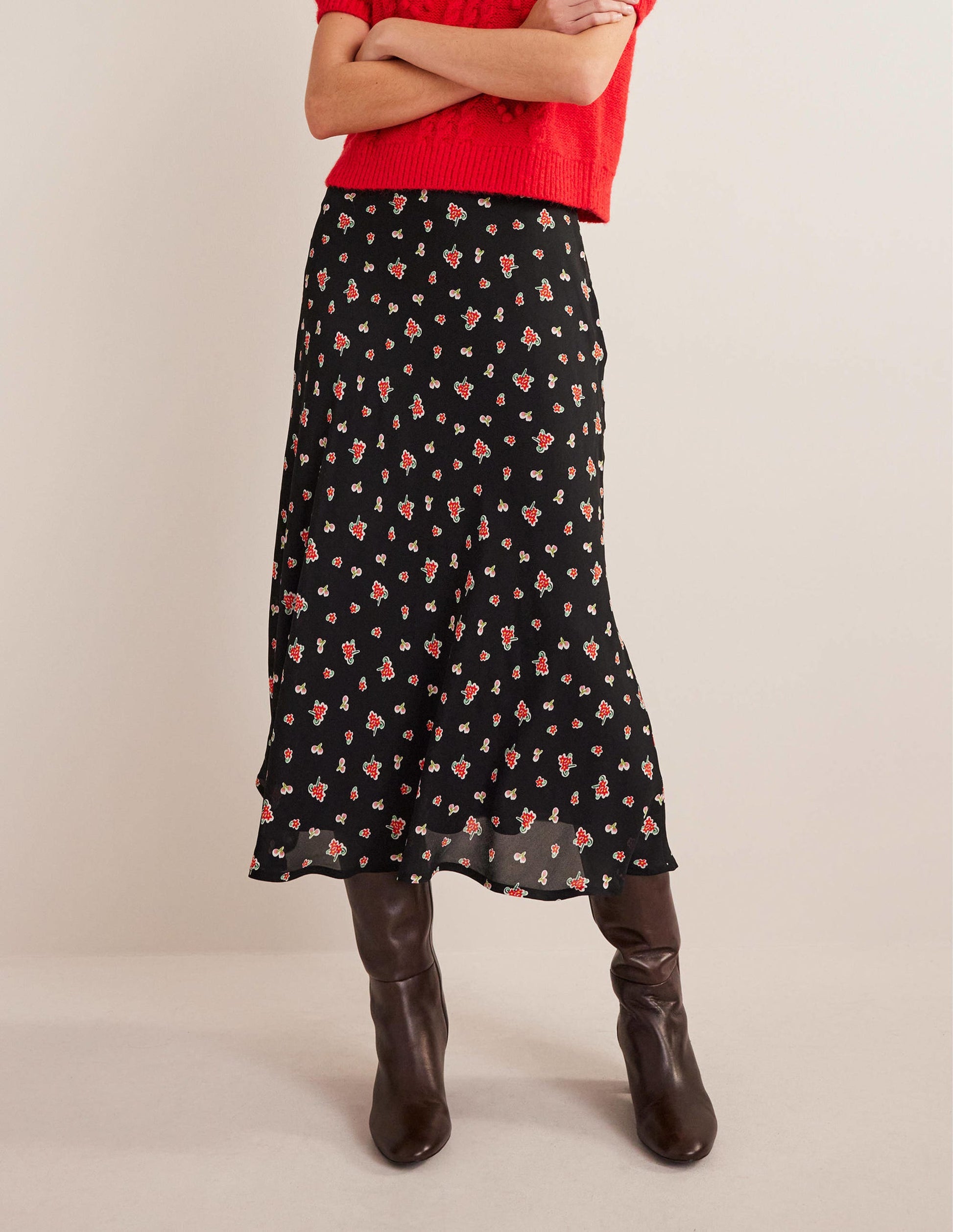 Cecelia Midi Skirt-Black, Rose Pop-4