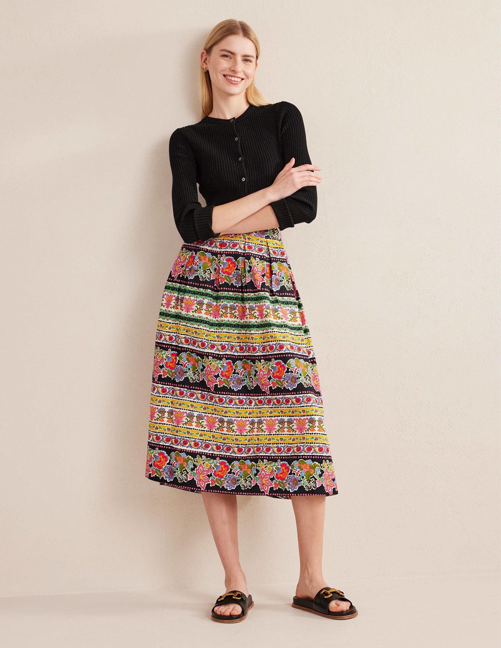 Pleated Full Midi Skirt-Multi, Tapestry Stripe-1