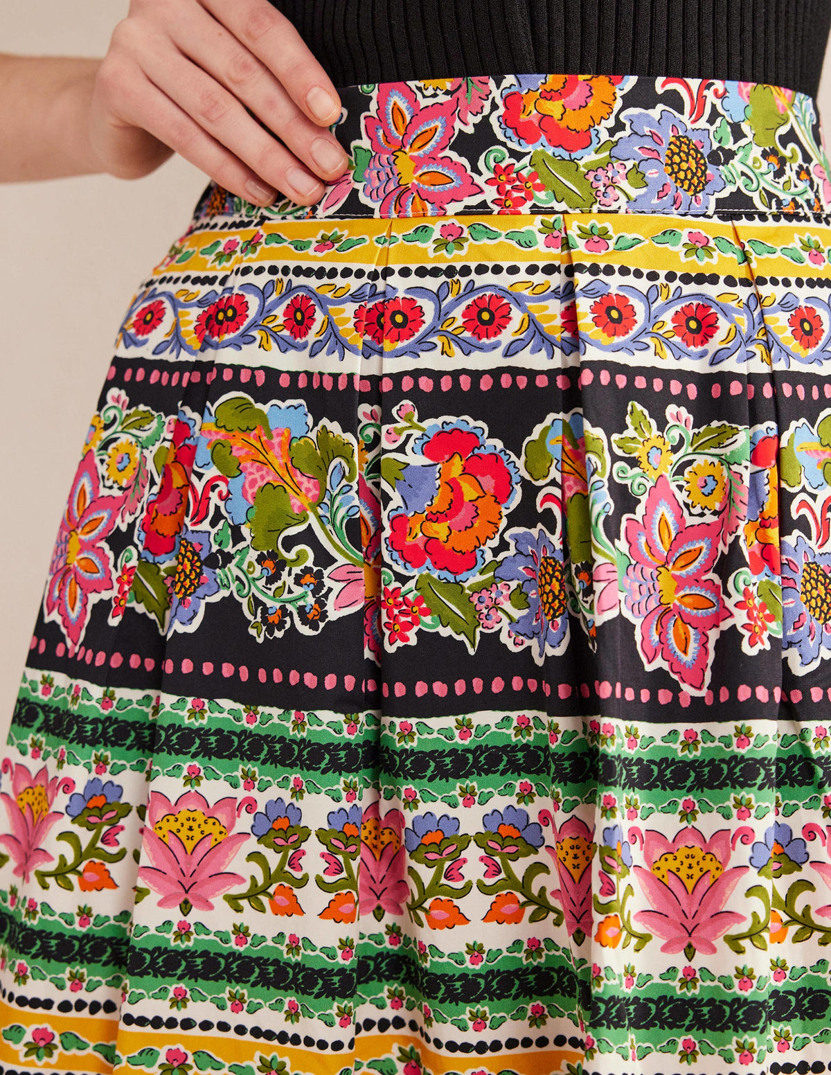 Pleated Full Midi Skirt-Multi, Tapestry Stripe-2