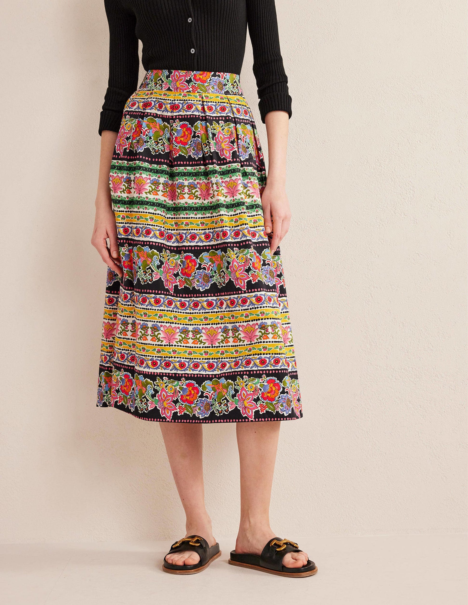 Pleated Full Midi Skirt-Multi, Tapestry Stripe-4