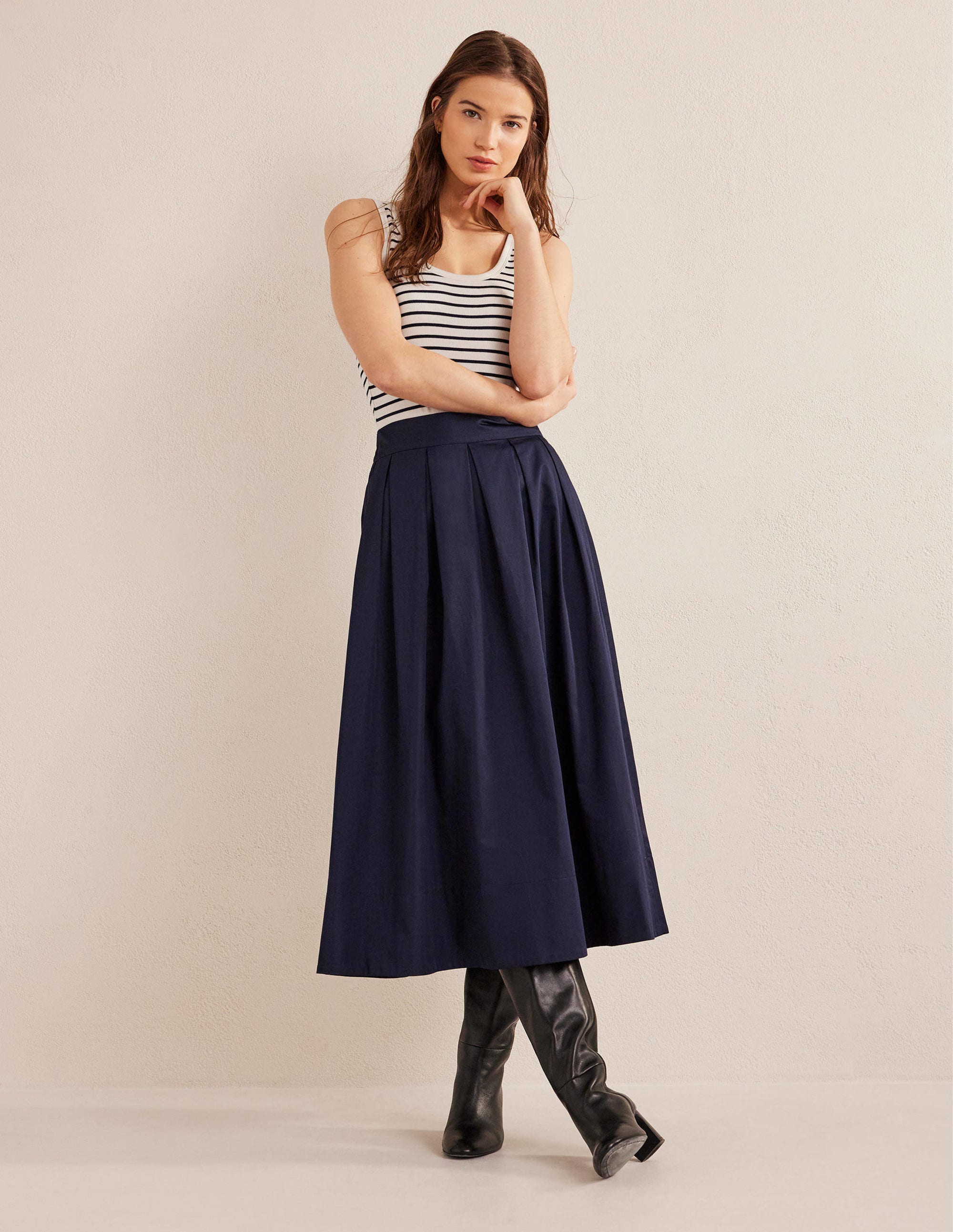 Pleated Full Midi Skirt-Navy - Image 1