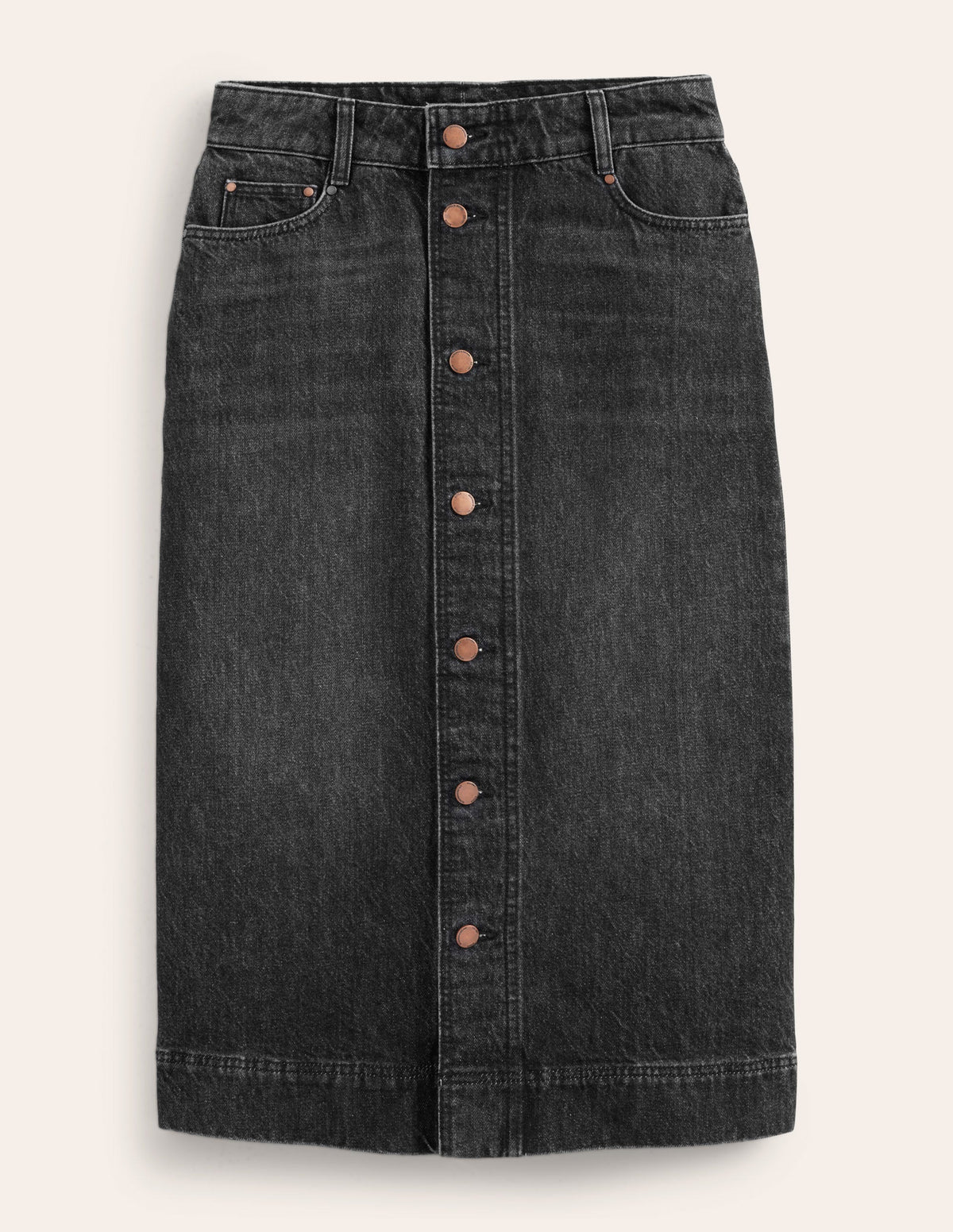 Straight Denim Midi Skirt-Black - Image 2