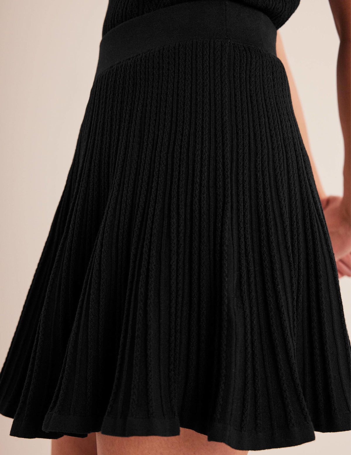 Knitted Pointelle Skirt-Black - Image 2