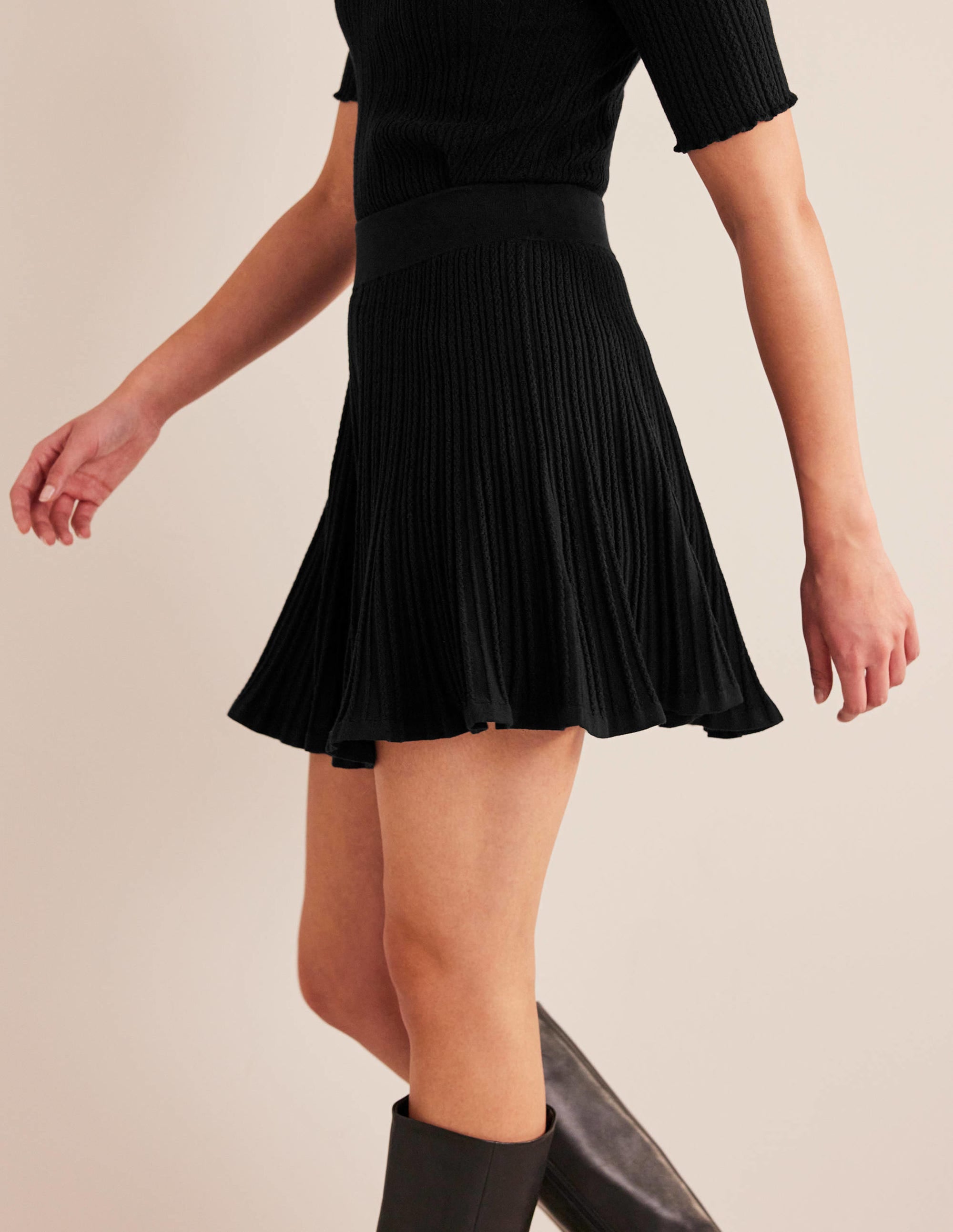 Knitted Pointelle Skirt-Black - Image 5
