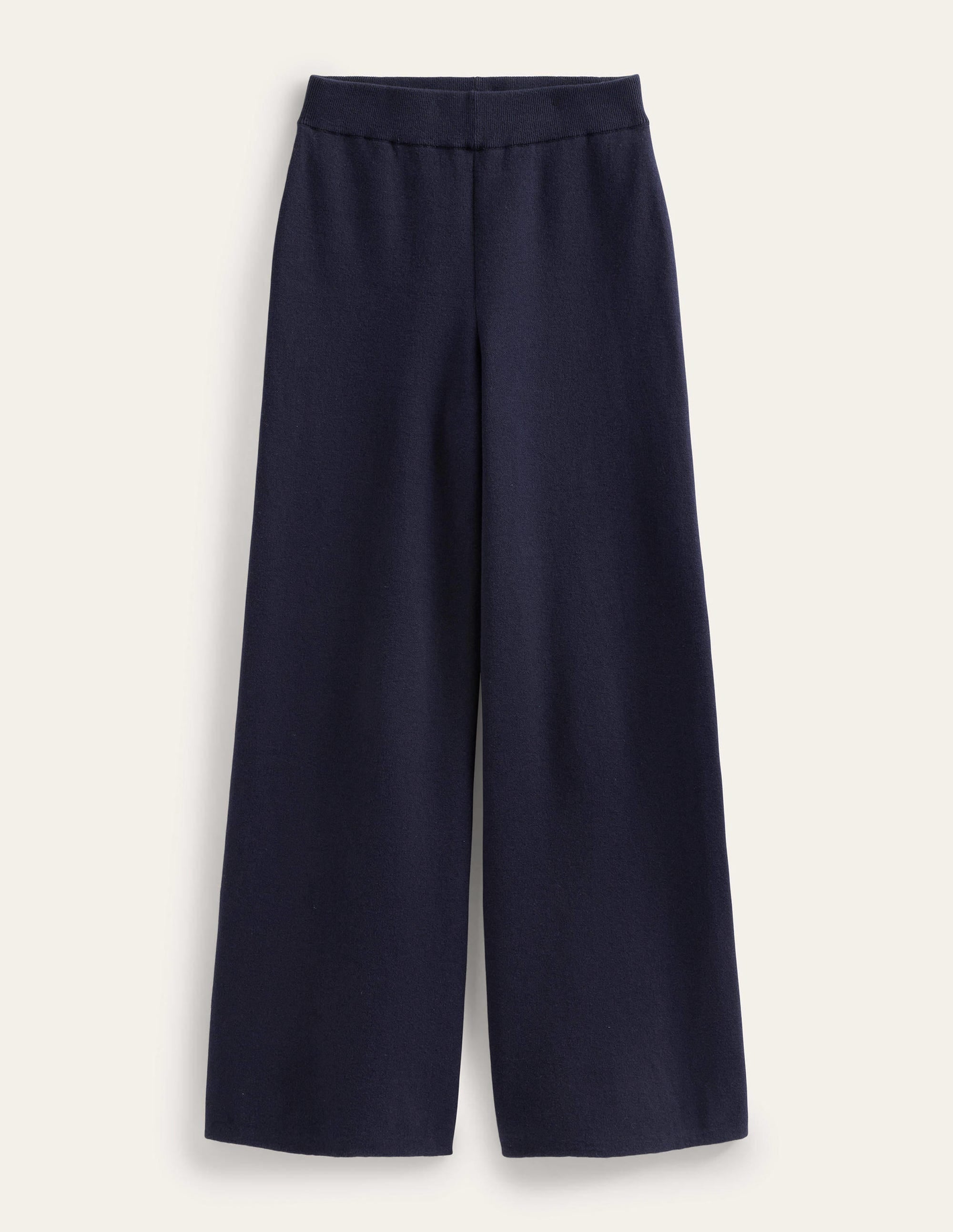 Knitted Wide Leg Trousers-Navy - Image 5