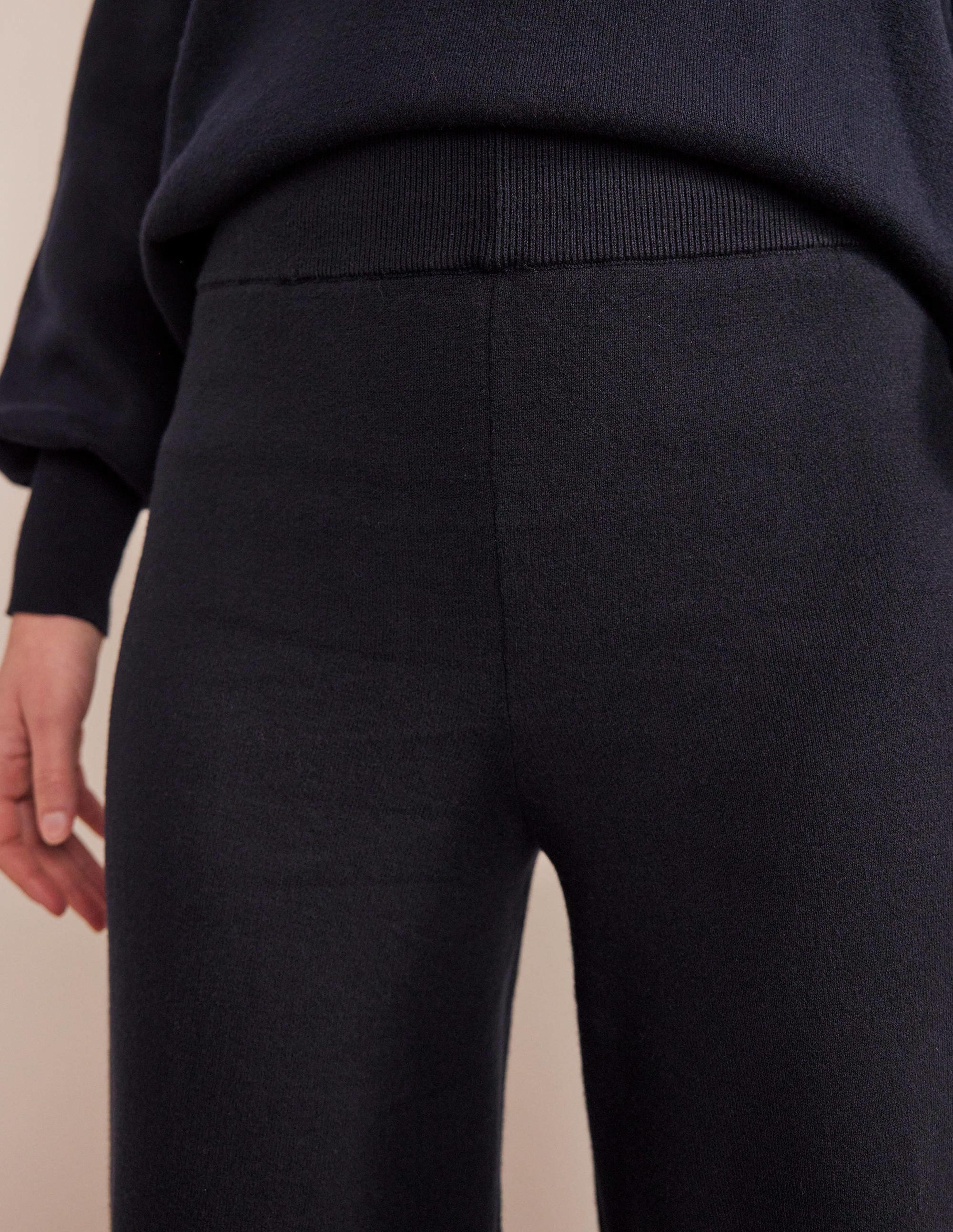 Knitted Wide Leg Trousers-Navy - Image 2