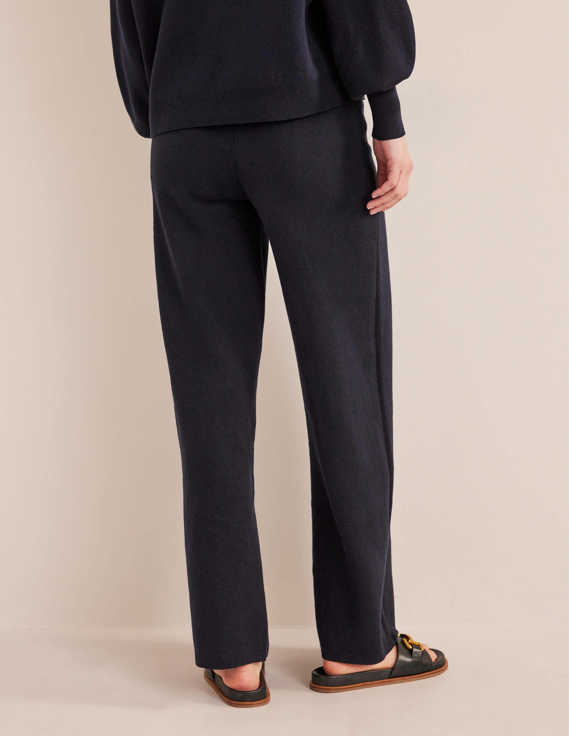 Knitted Wide Leg Trousers-Navy-3