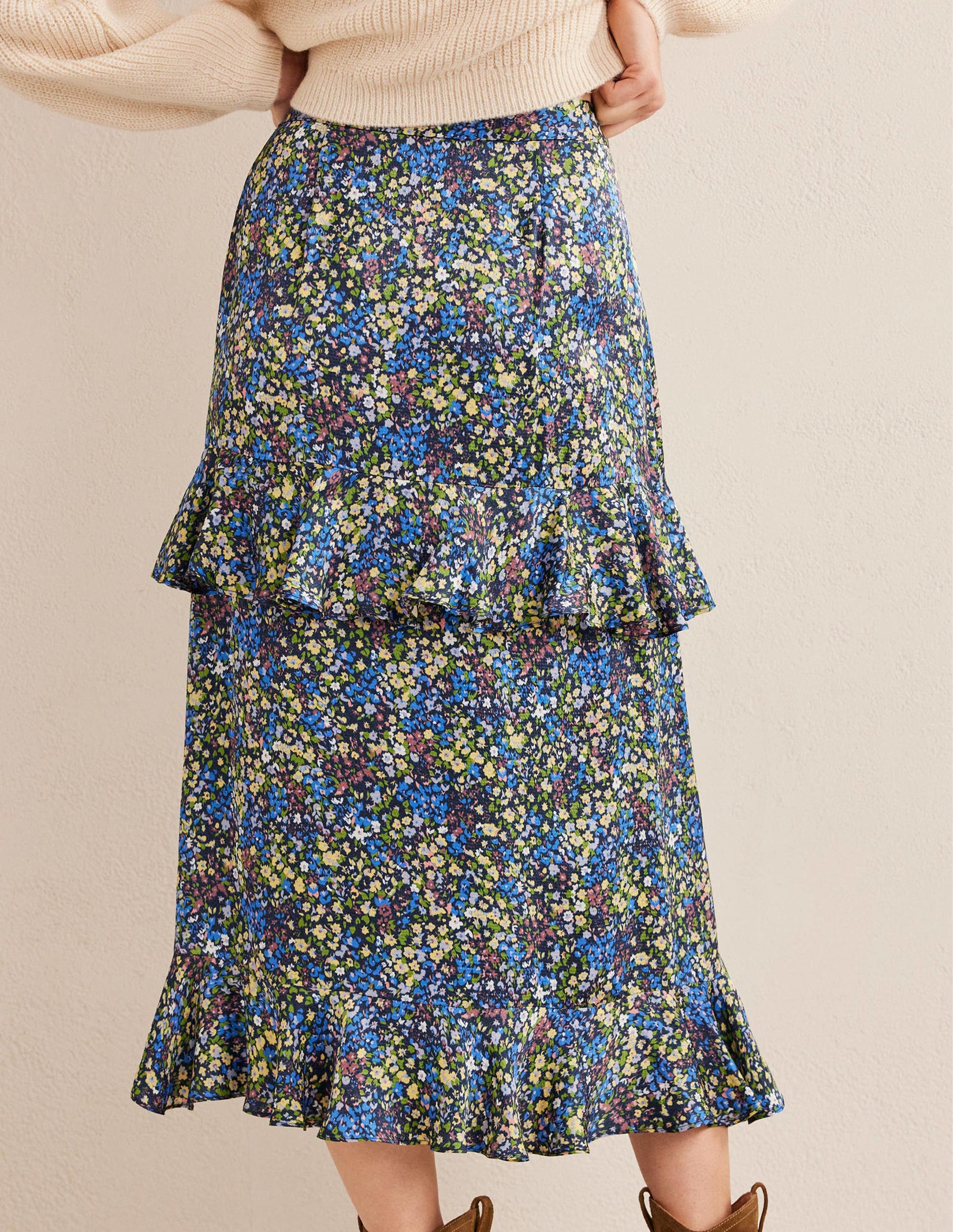 Satin Ruffle Midi Skirt-Nebulas Blue, Gatdenia Petal-3