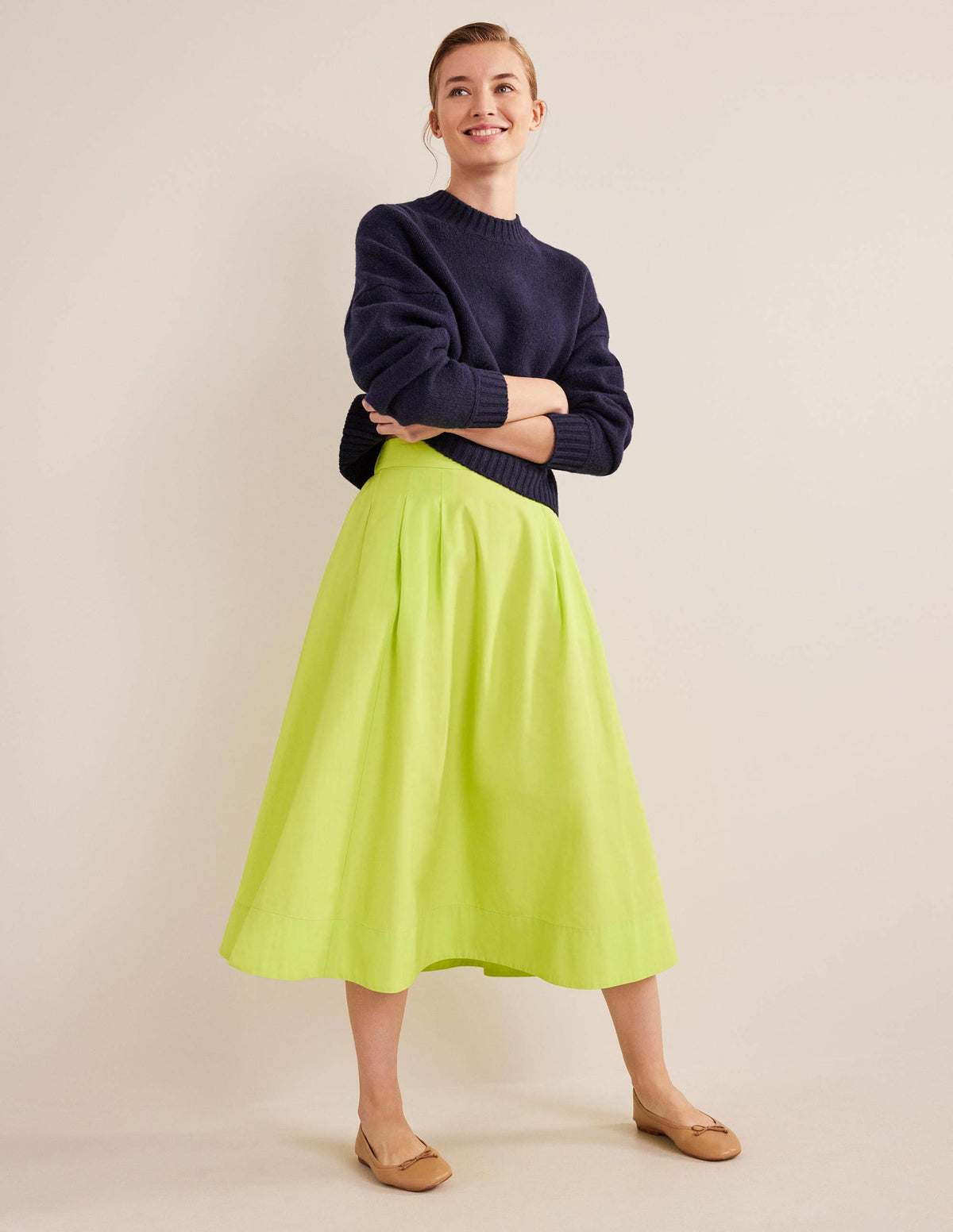 Taffeta Pull-on Midi Skirt-WILD LIME - Image 1