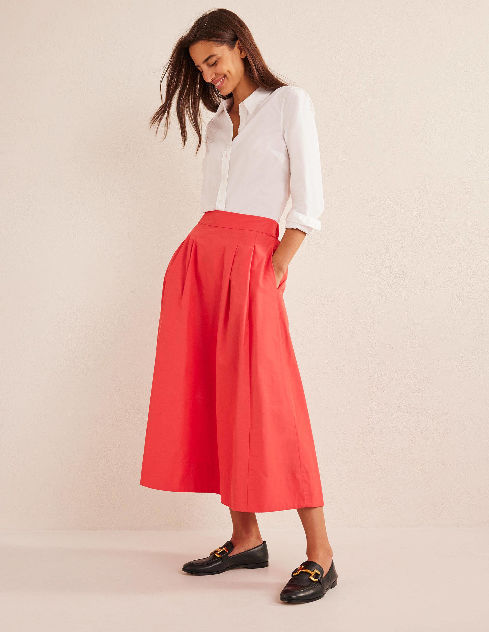 Taffeta Pull-on Midi Skirt-Coral - Image 1