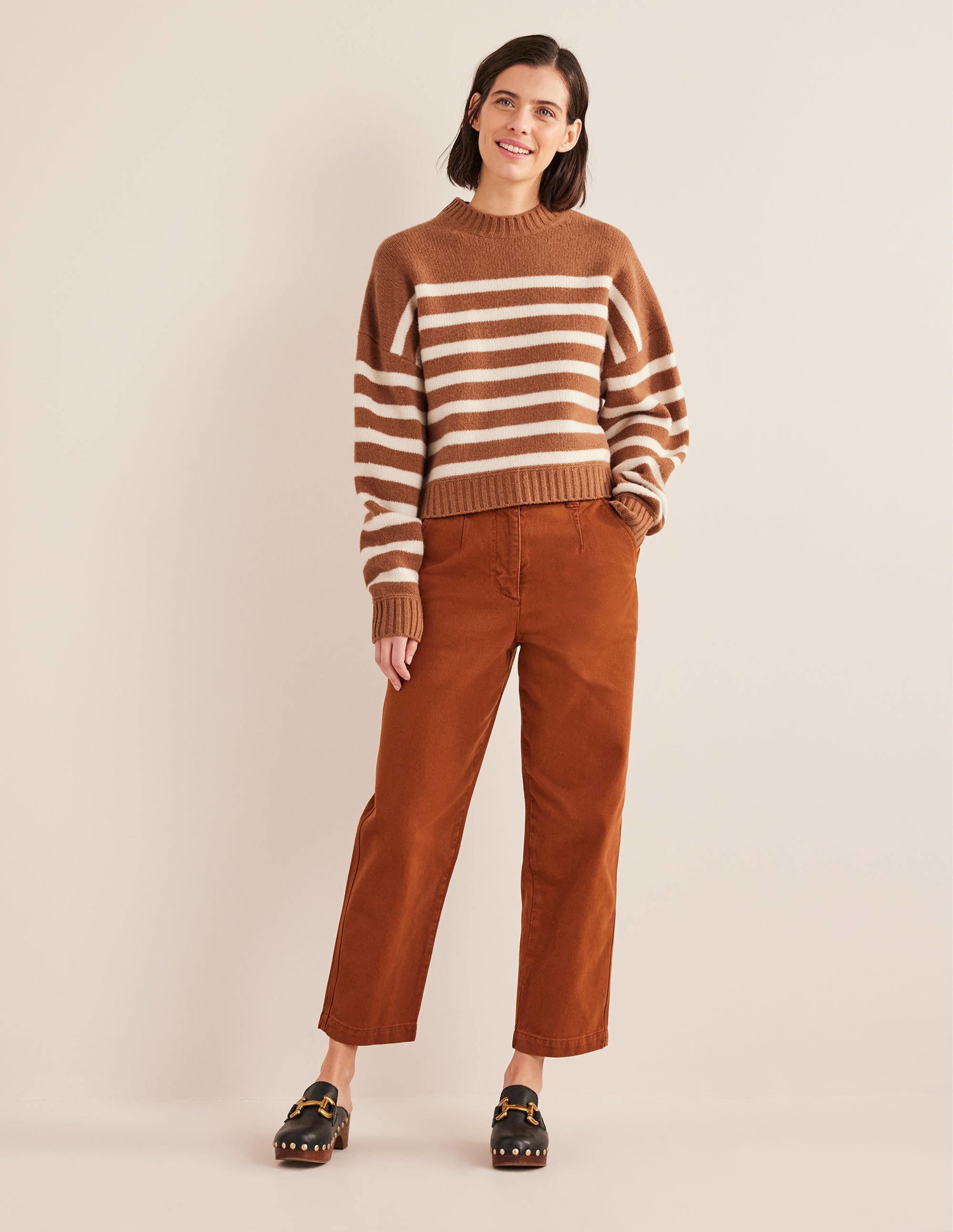 Casual Tapered Cotton Trousers-Cognac - Image 1