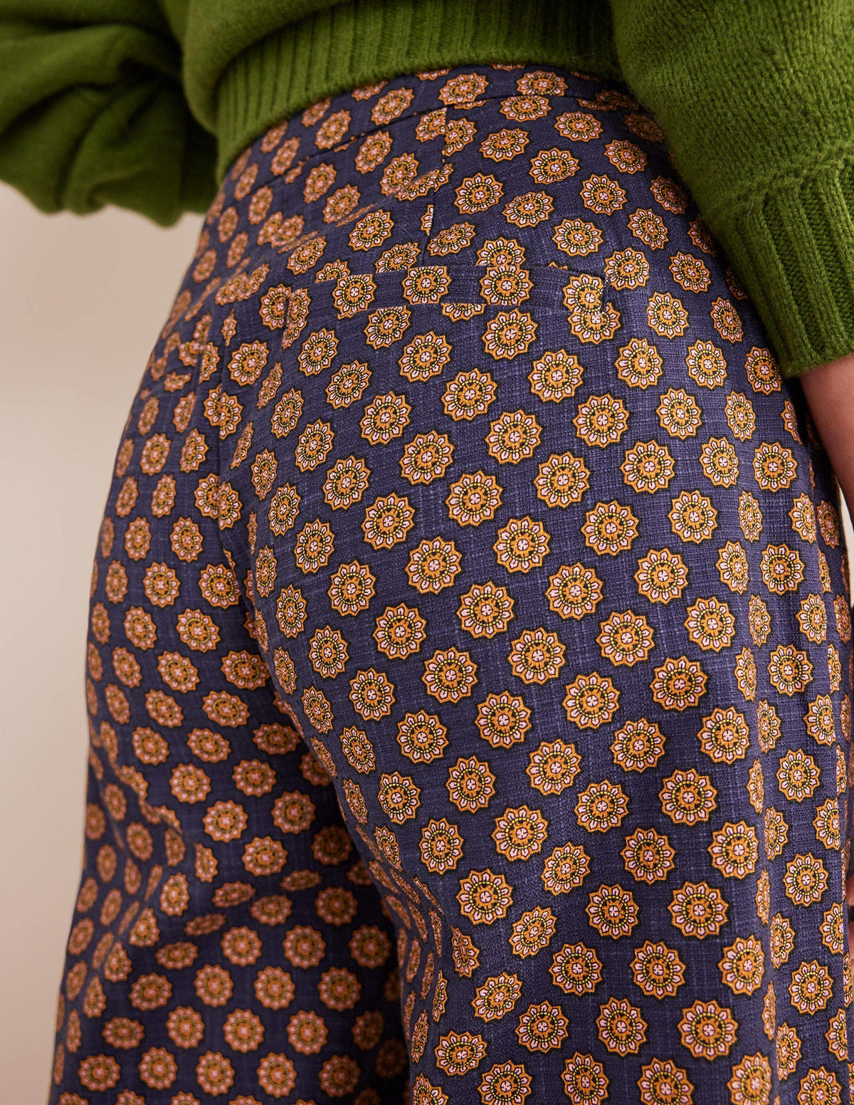 Printed Straight Trousers-Navy, Sunflower Geo - Image 2