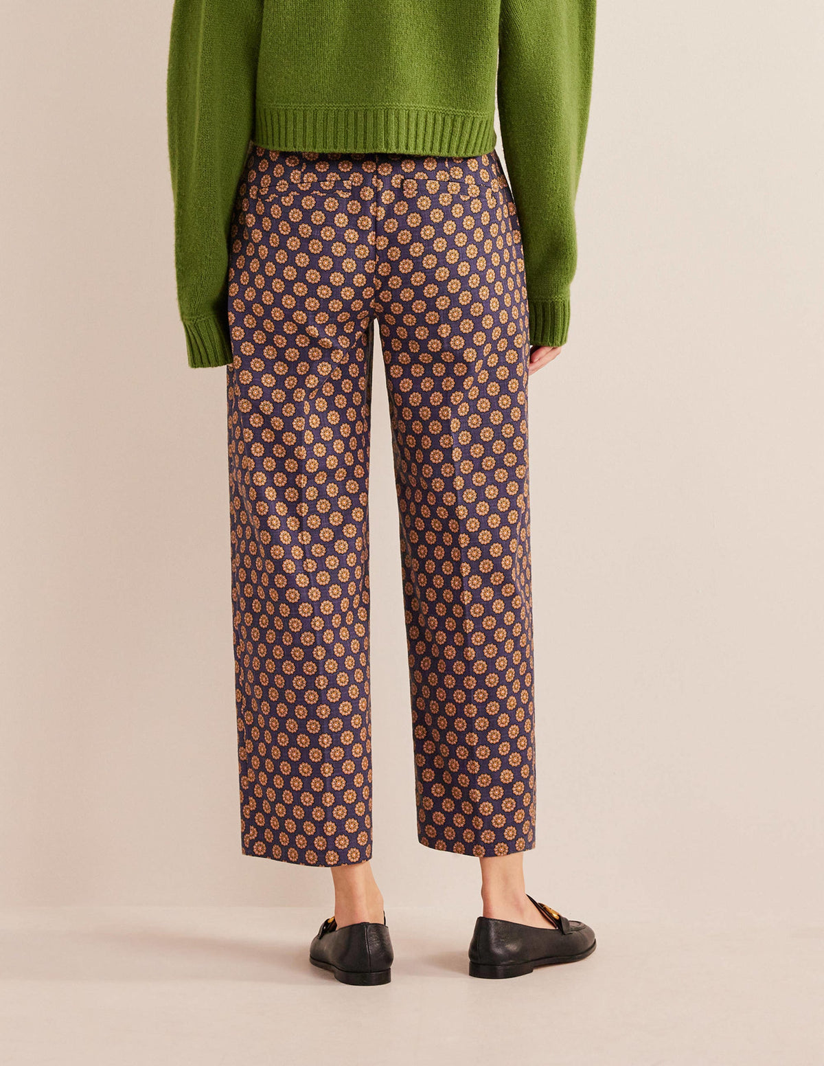 Printed Straight Trousers-Navy, Sunflower Geo-3