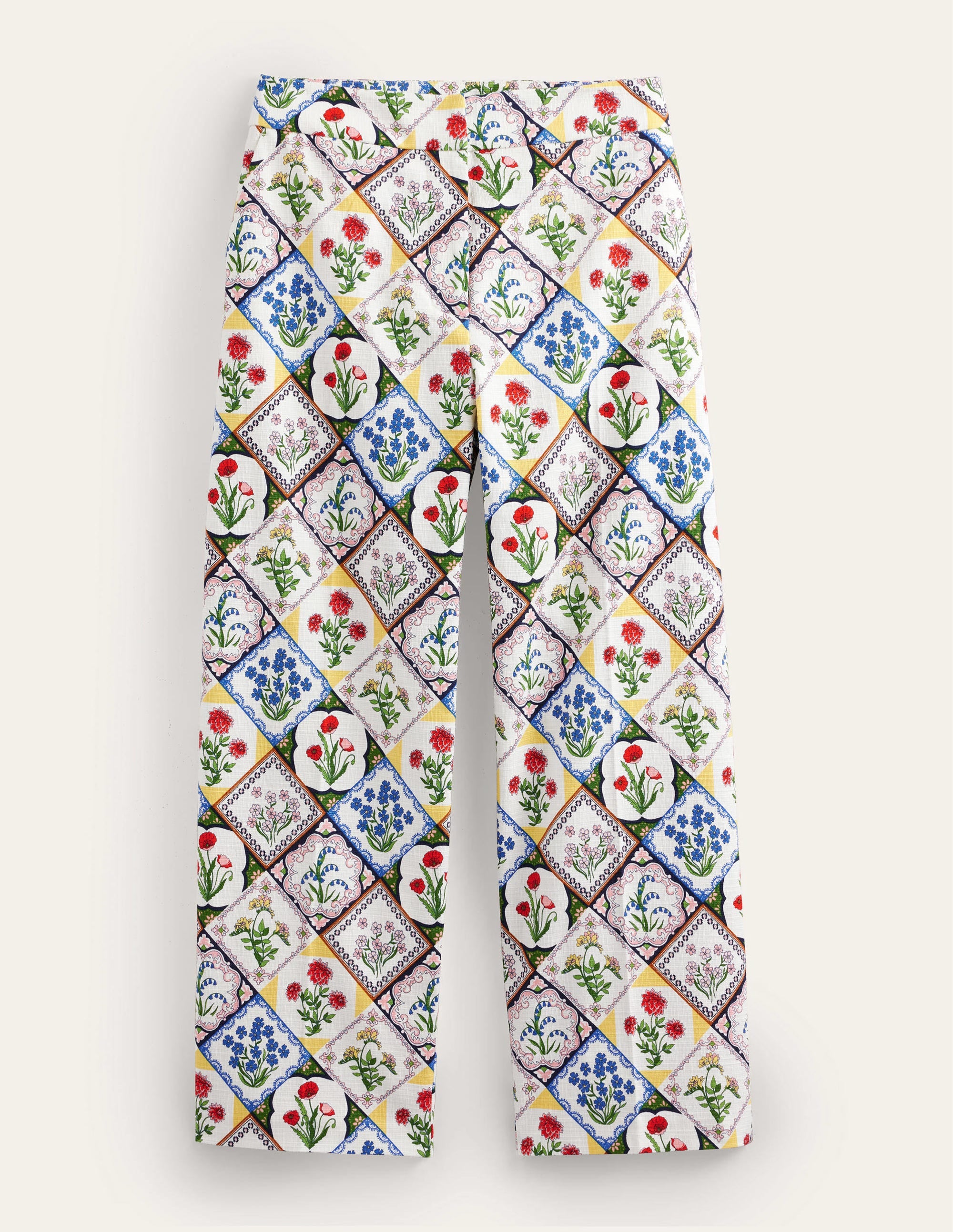 Printed Straight Trousers-Ivory, White Bluebell - Image 6