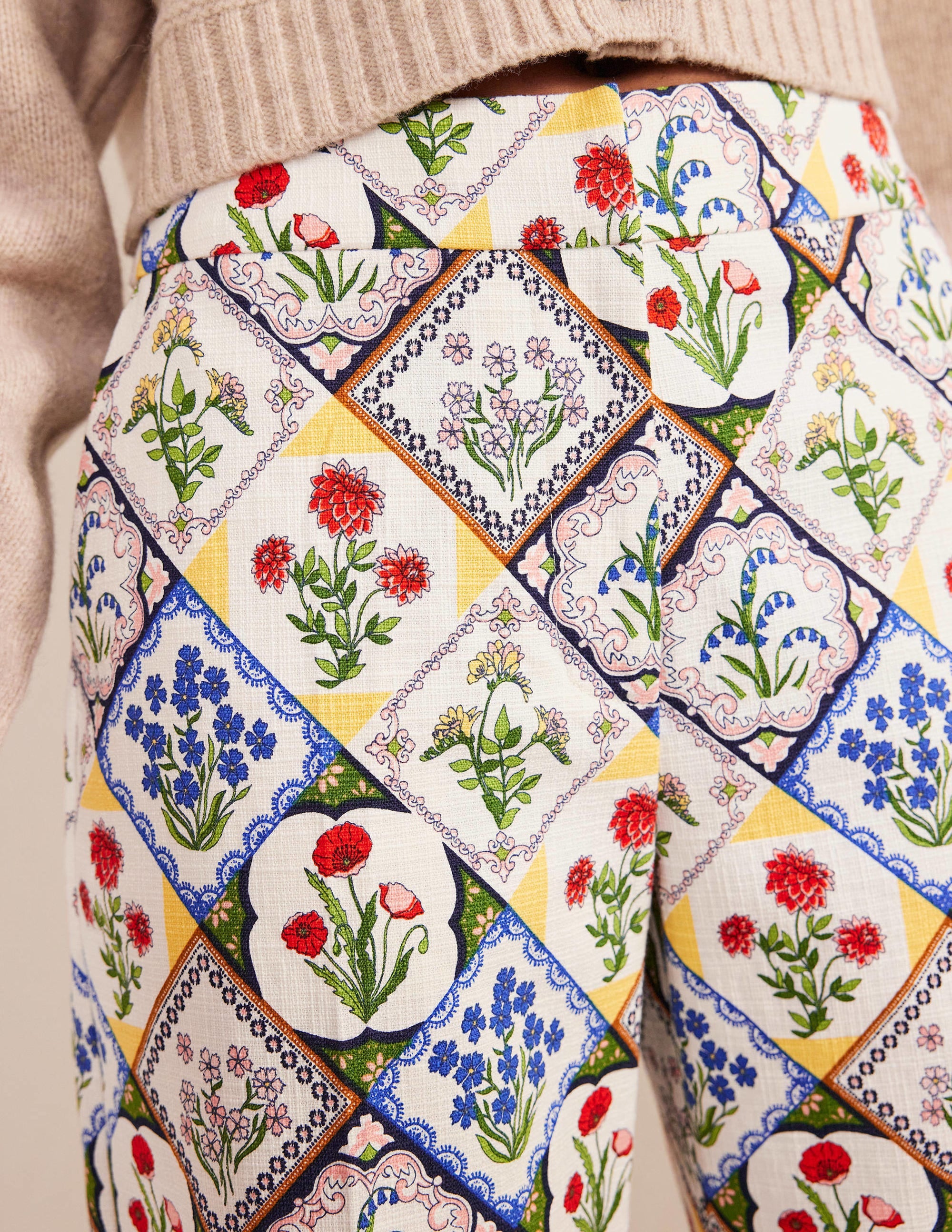 Printed Straight Trousers-Ivory, White Bluebell - Image 5