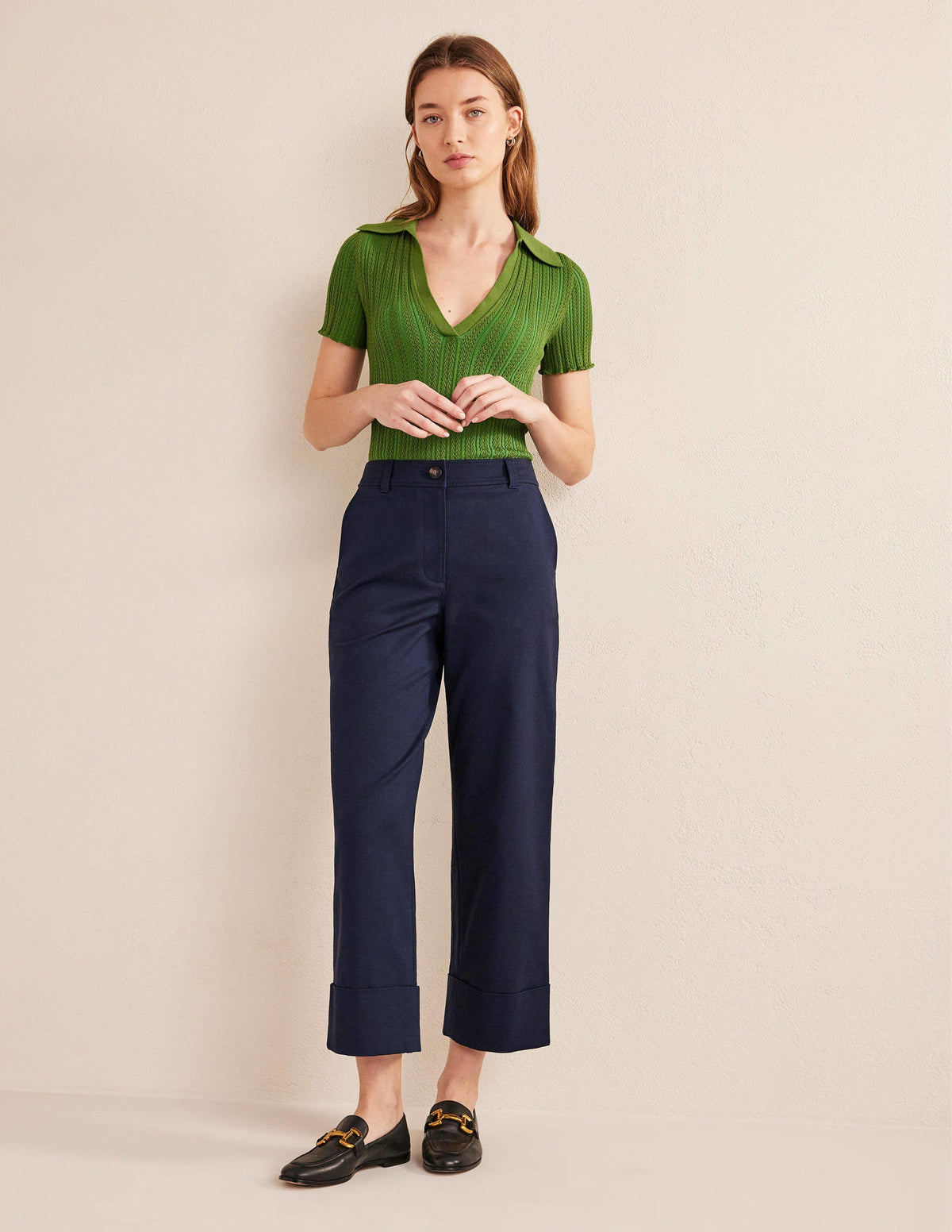 Tailored Turn Up Trousers-Navy - Image 1