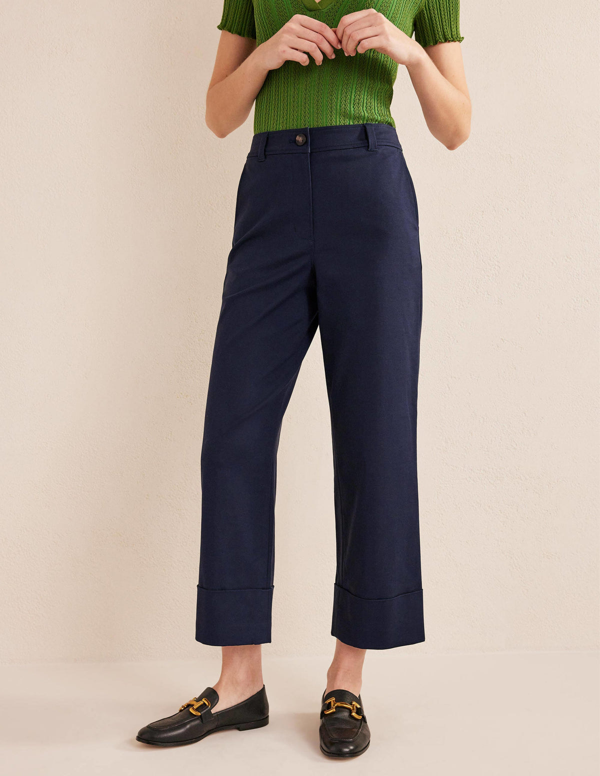 Tailored Turn Up Trousers-Navy-4