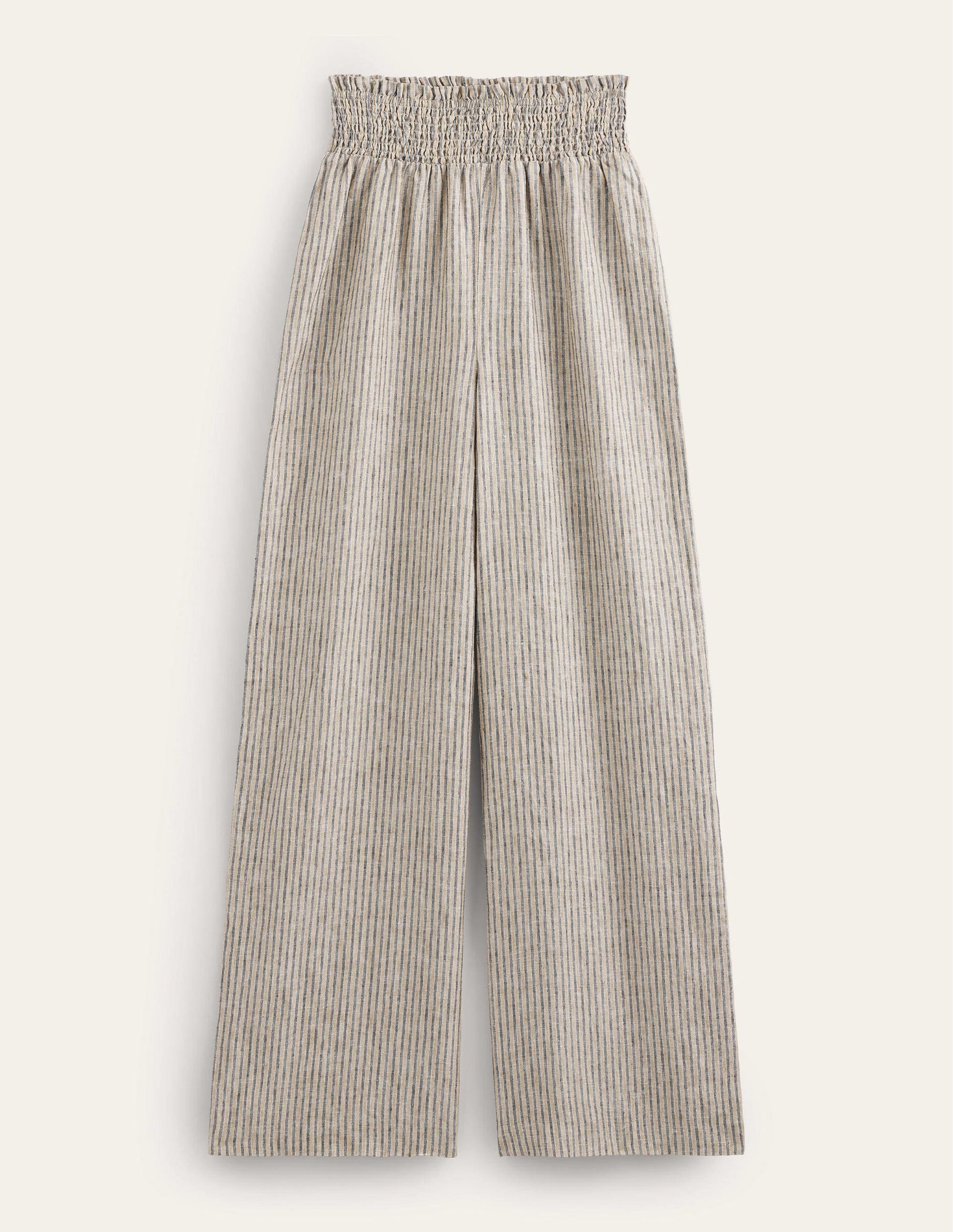 Linen Shirred Waist Trousers-Camel and Black Lurex Stripe-6