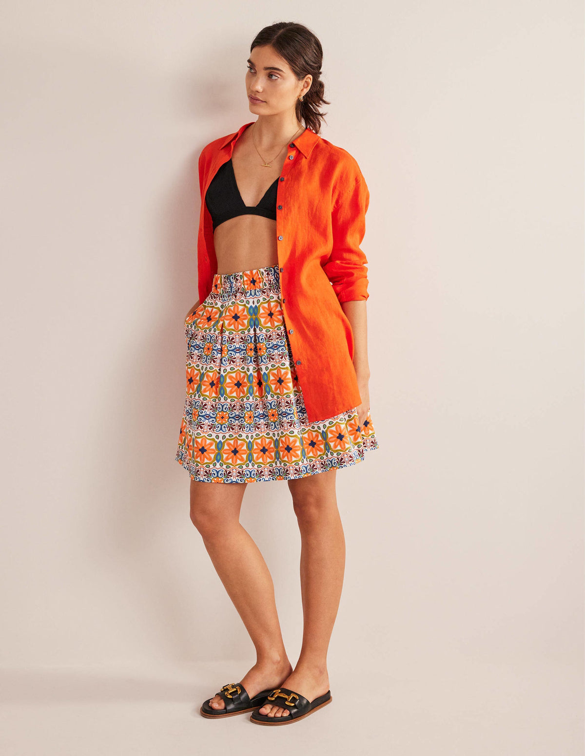 Pleated Cotton Skirt-Multi, Tapestry Stripe-1