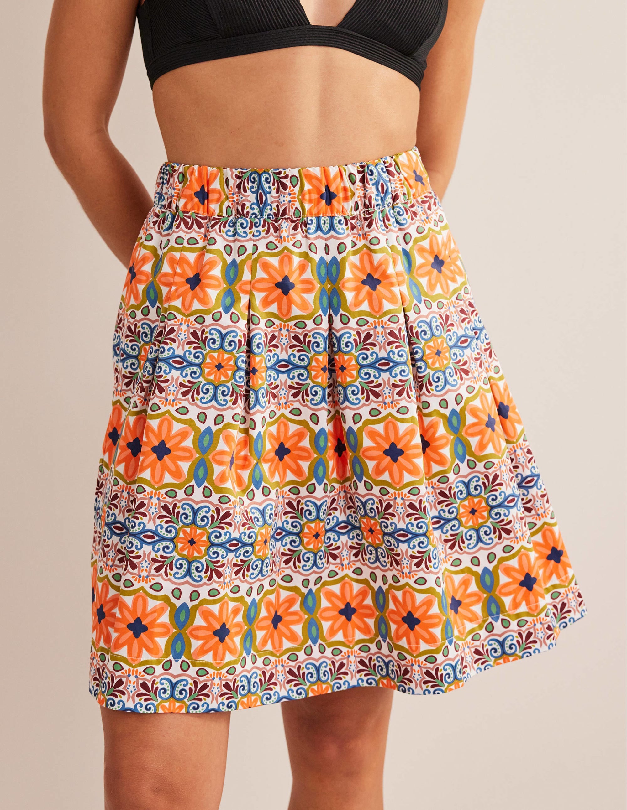 Pleated Cotton Skirt-Multi, Tapestry Stripe - Image 3