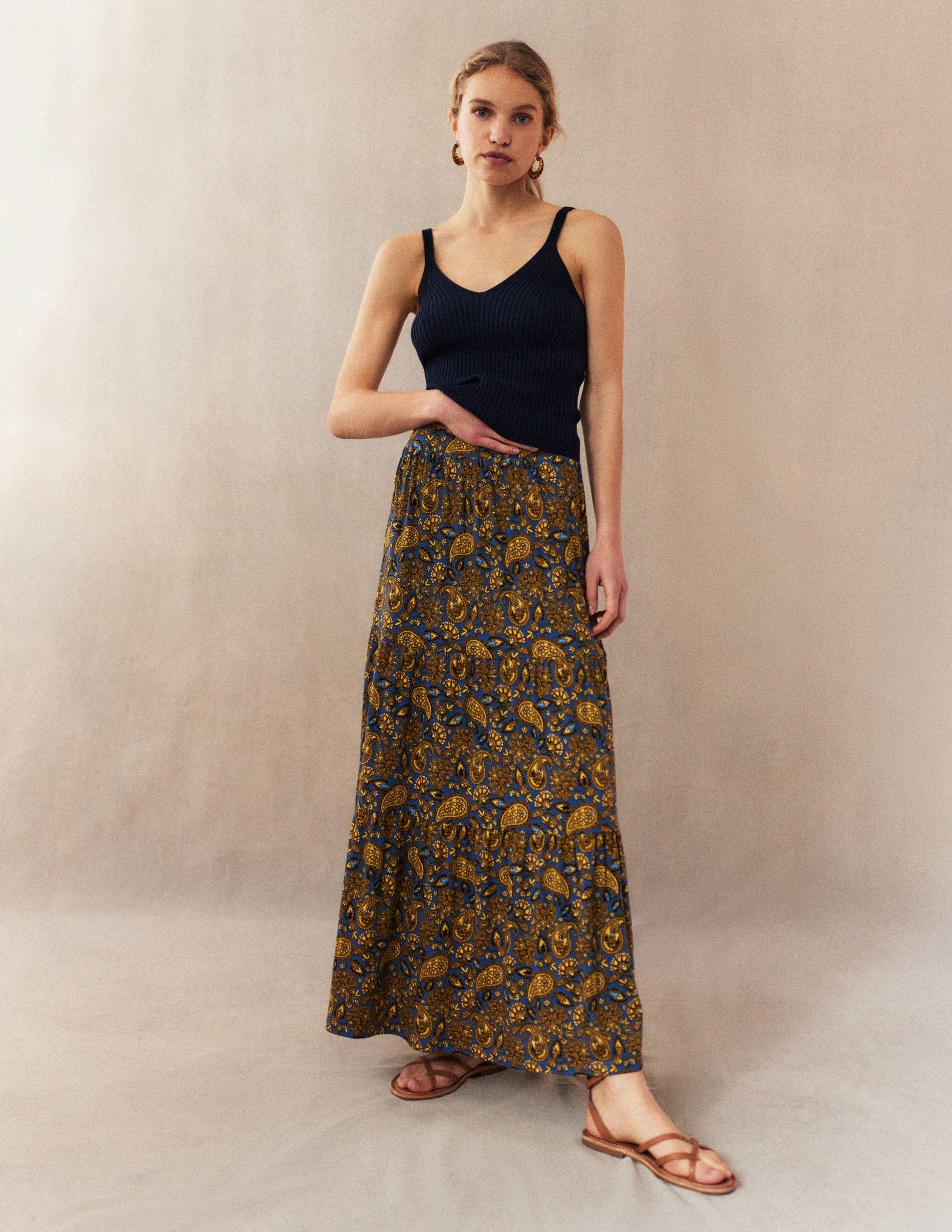 Jersey Maxi Skirt-Harvest Gold, Paisley Terrace-5