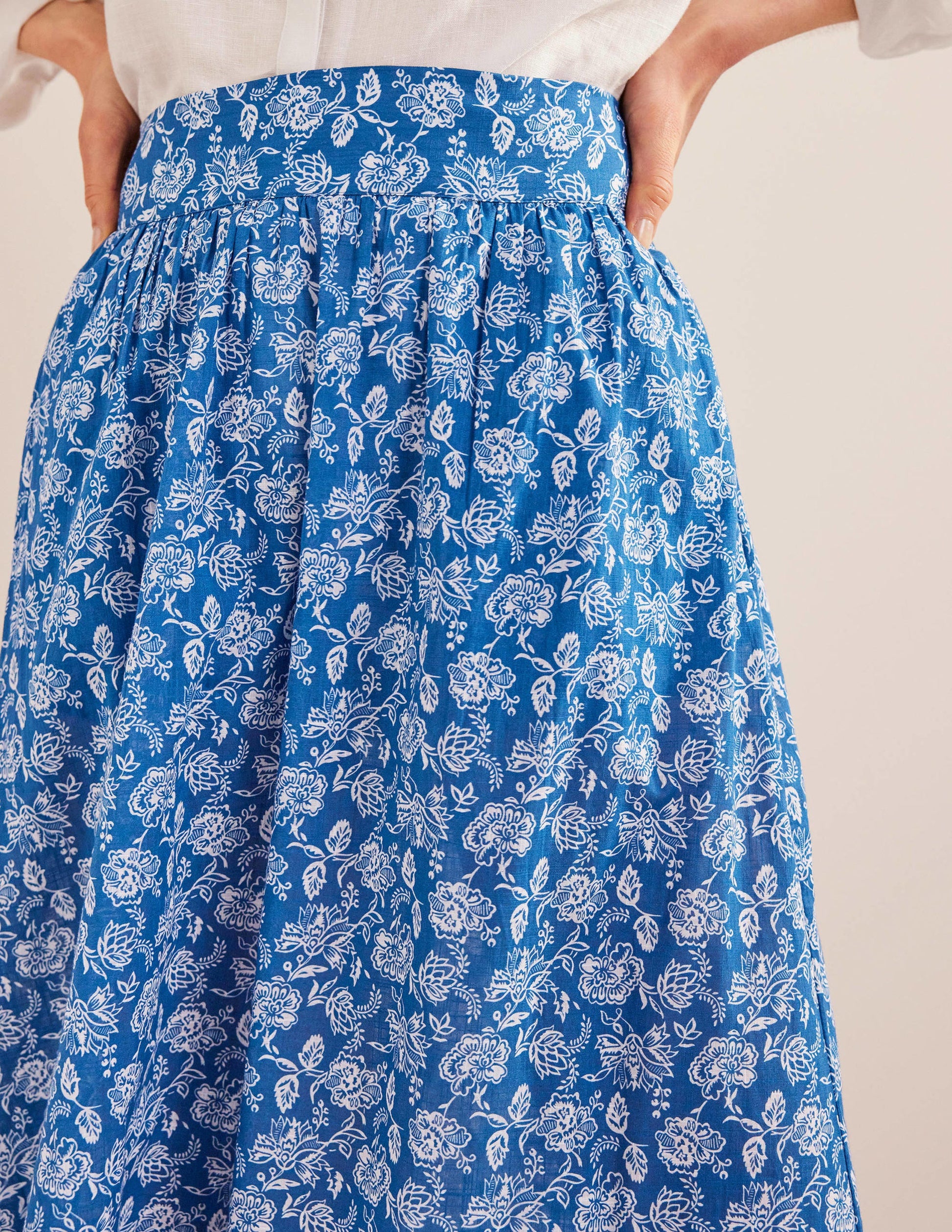 Tiered Cotton Maxi Skirt-True Blue, Linear Bloom-2