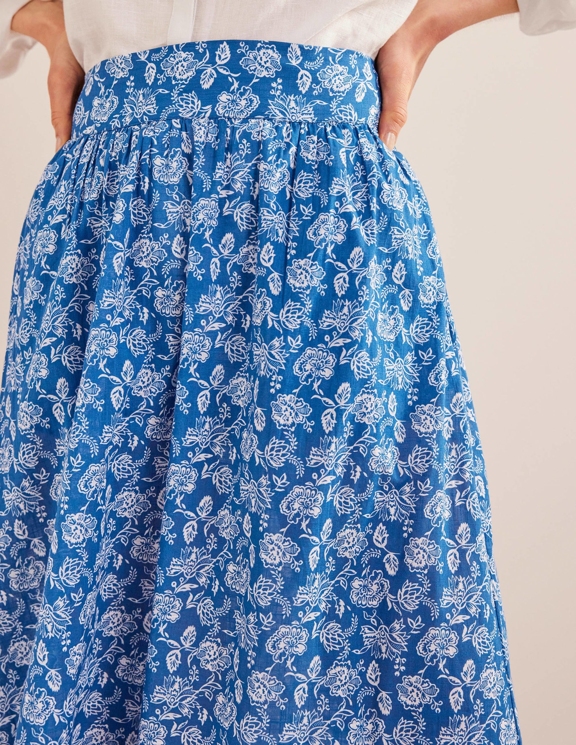 Tiered Cotton Maxi Skirt-True Blue, Linear Bloom - Image 2