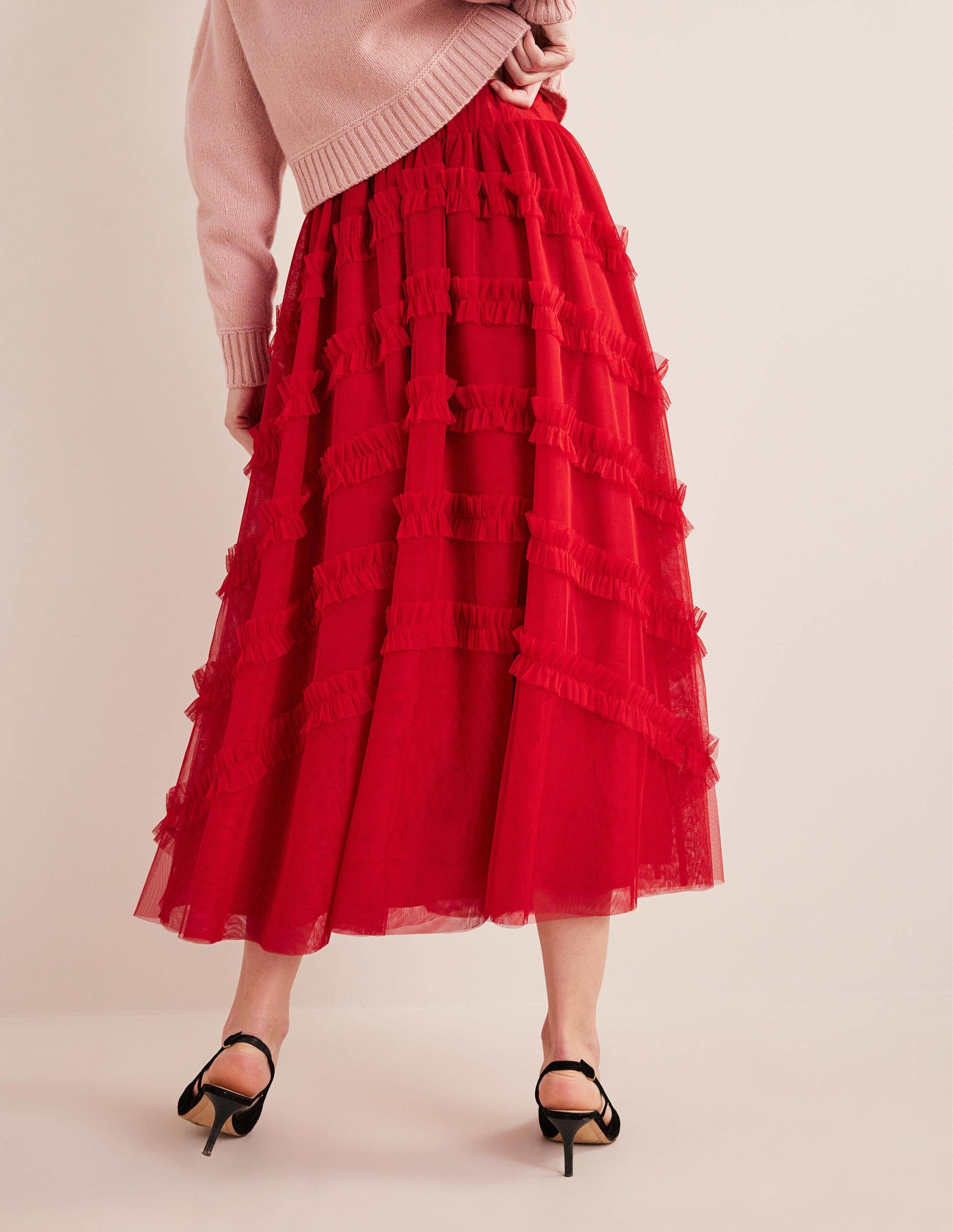 Tulle Occasion Midi Skirt-Dark Rose - Image 3